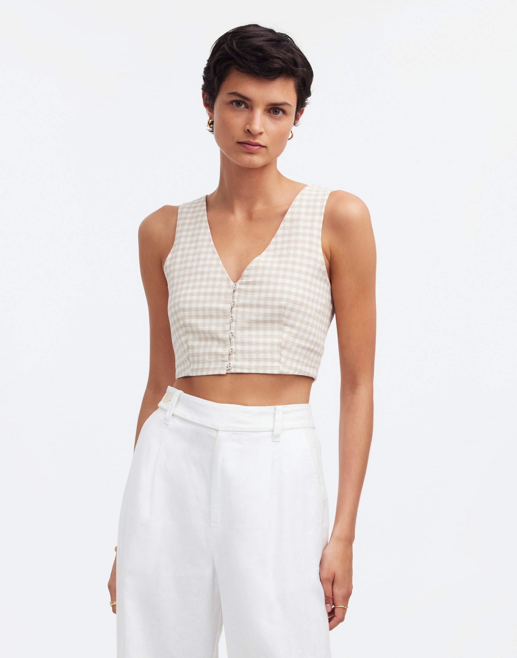 Mw Gwen Crop Vest Top In Waffle Check