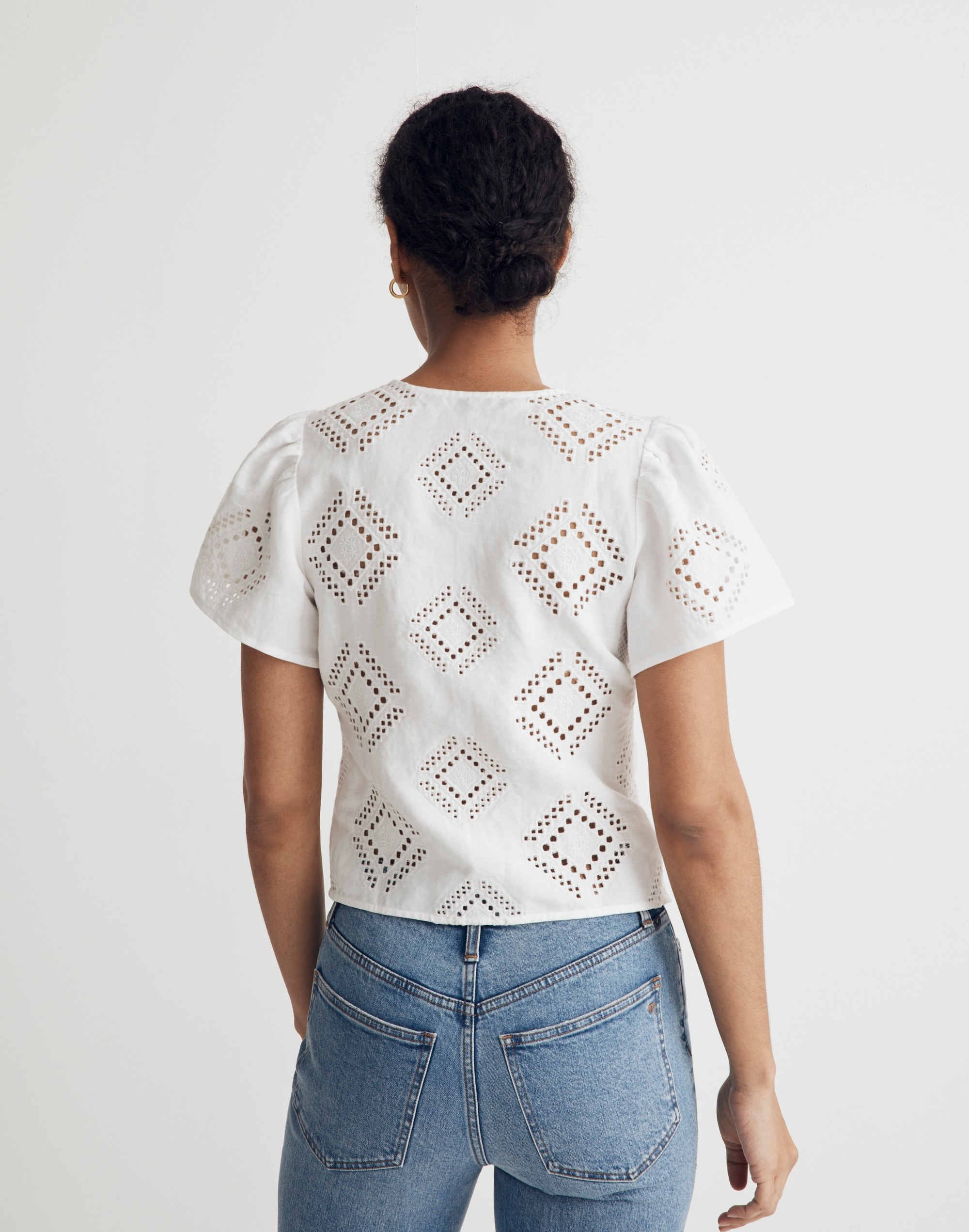 Eyelet Flutter-Sleeve Top