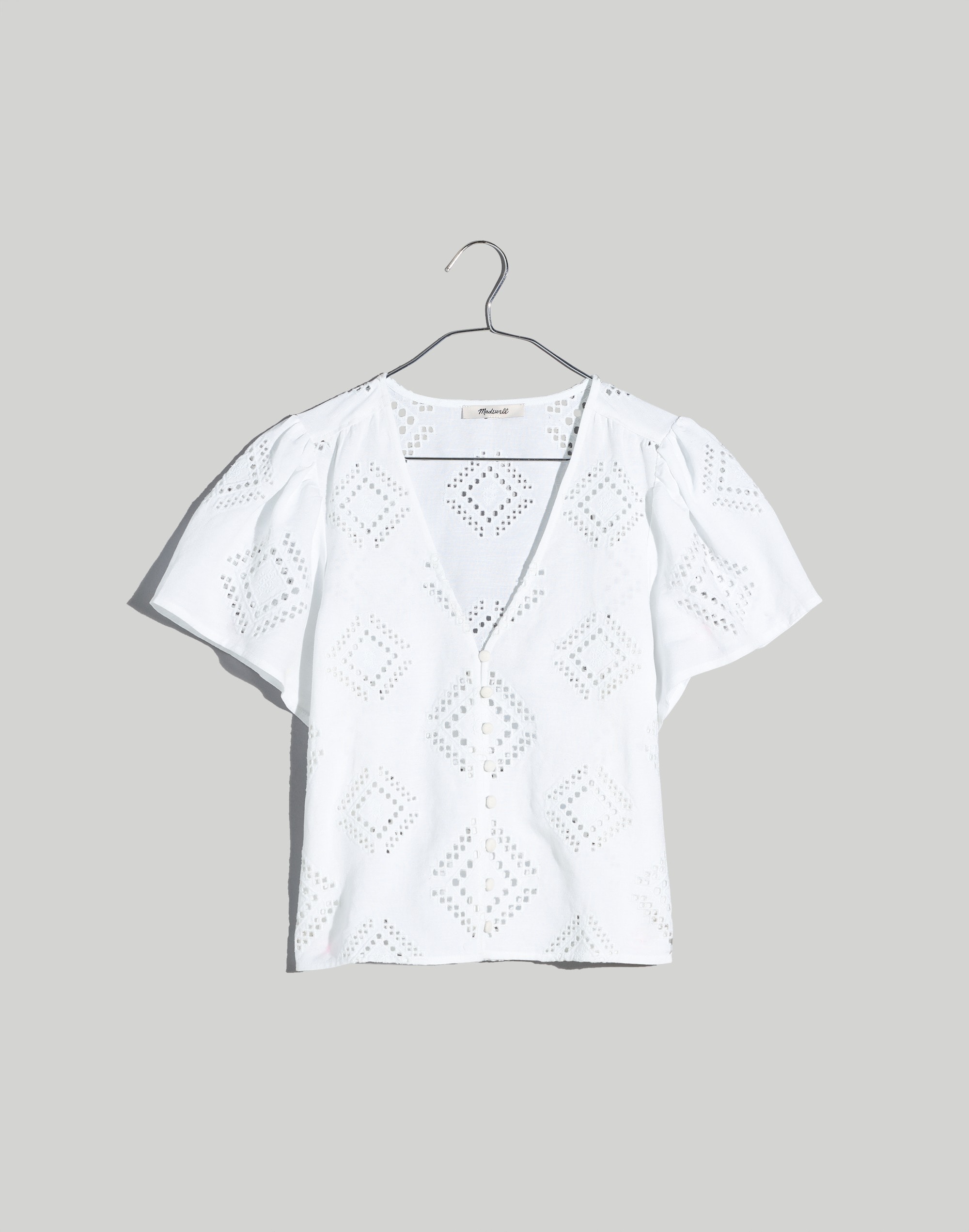 Eyelet Flutter-Sleeve Top