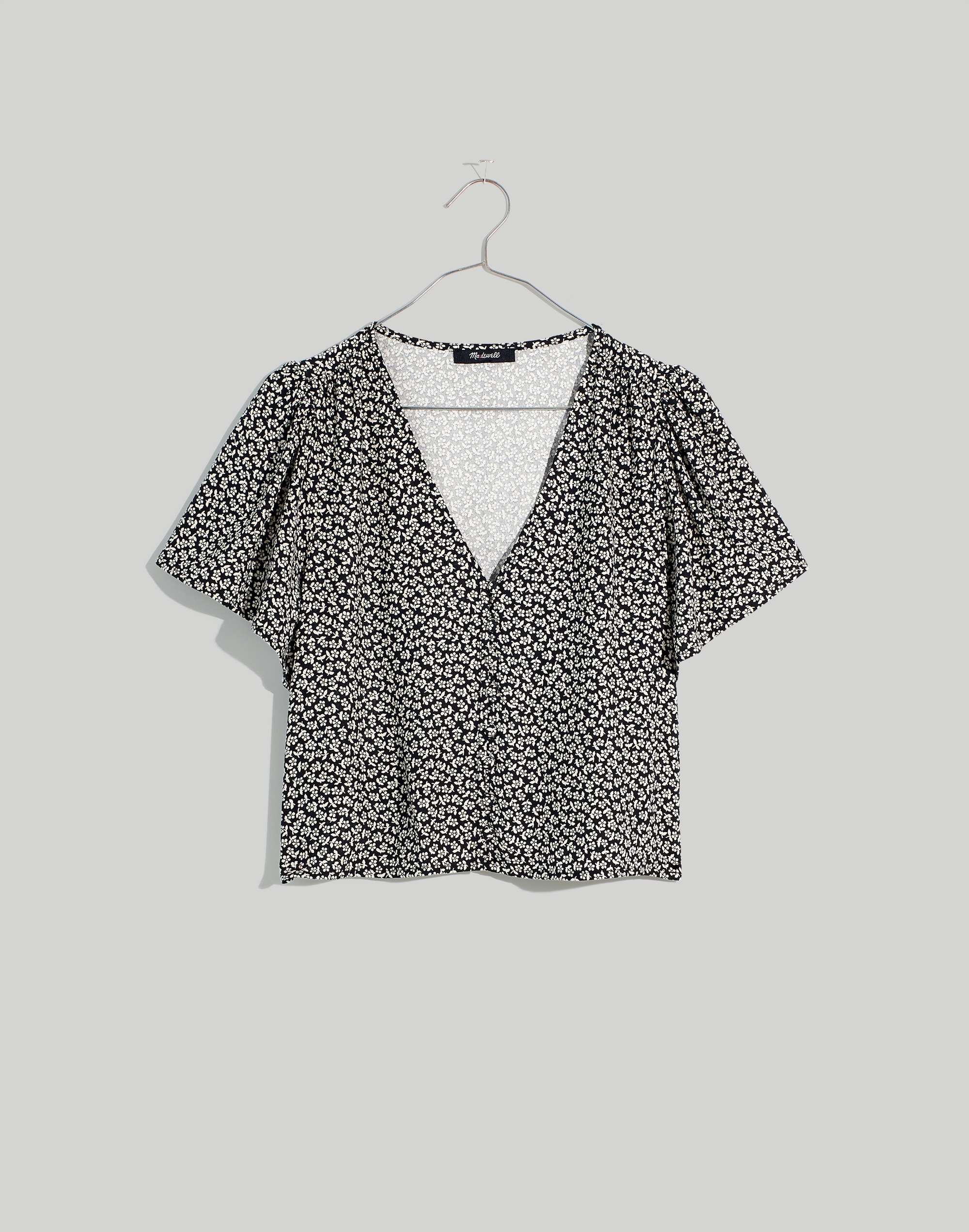 Flutter-Sleeve Crop Top in Micro Daisy