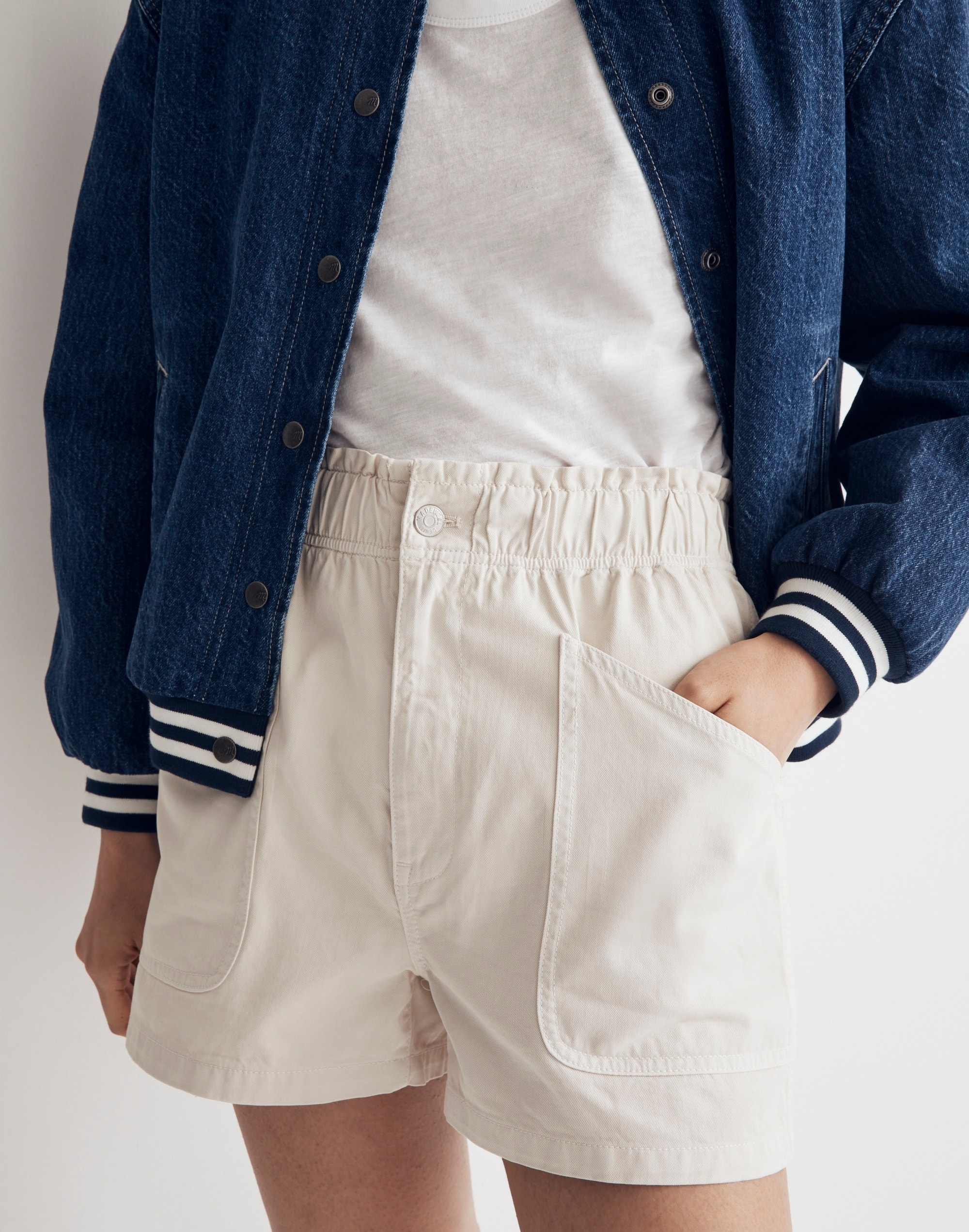 Denim Pull-On Paperbag Utility Shorts: Garment-Dyed Edition