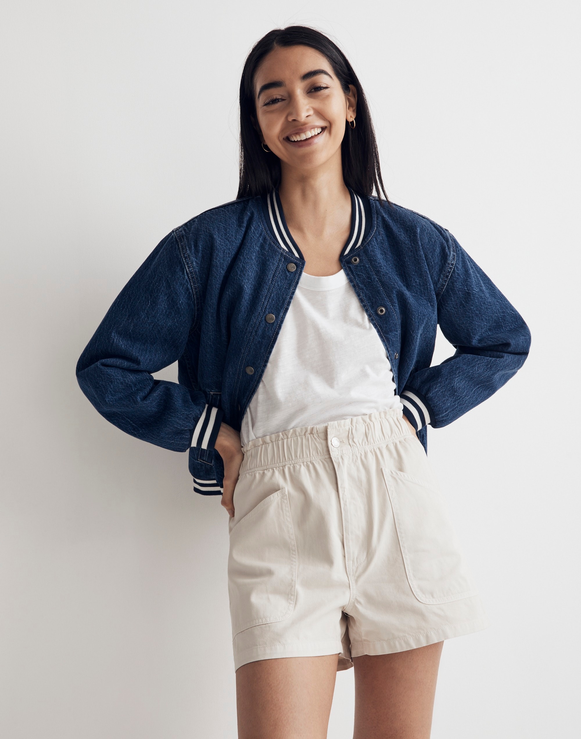 Denim Pull-On Paperbag Utility Shorts: Garment-Dyed Edition