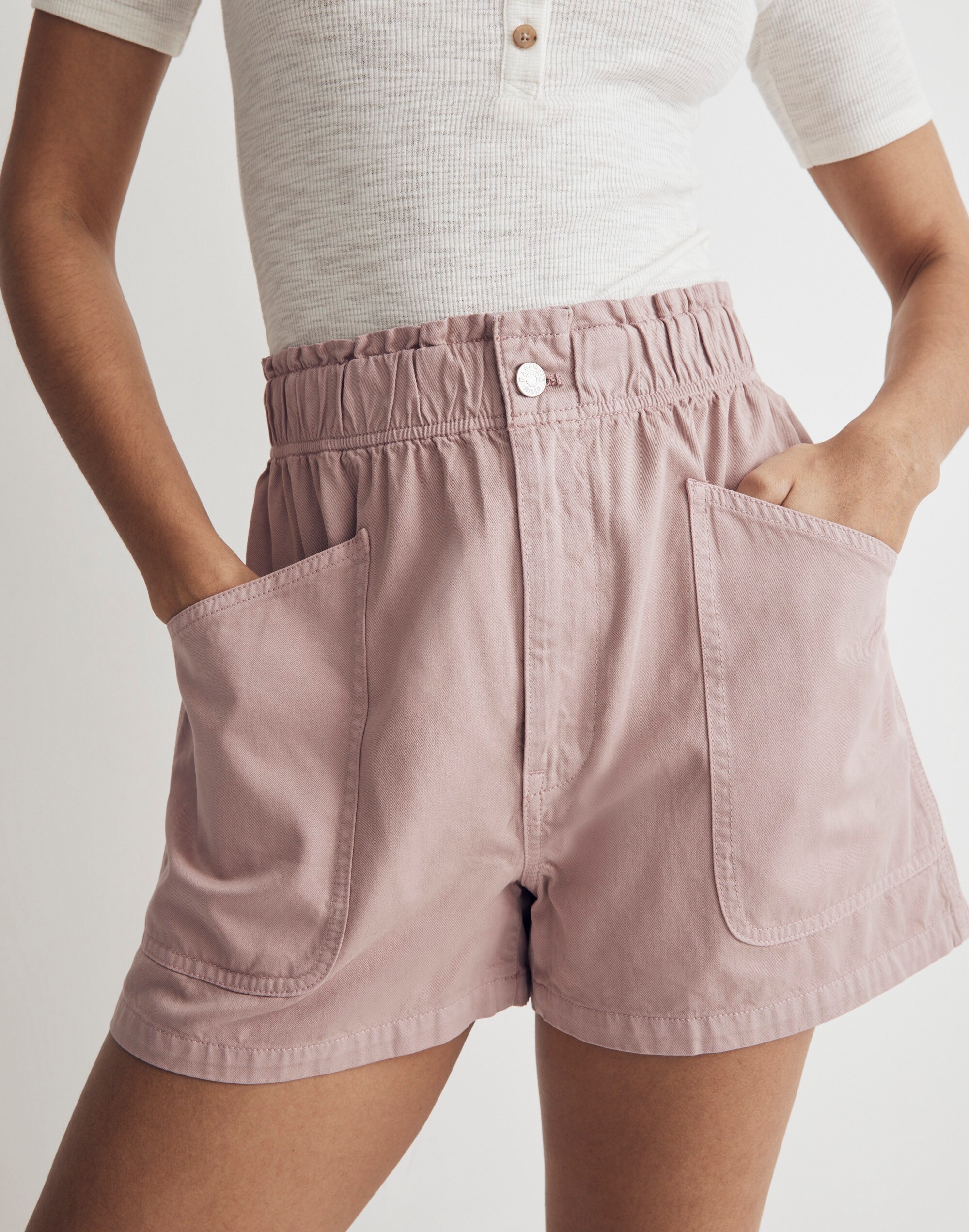 Denim Pull-On Paperbag Utility Shorts: Garment-Dyed Edition