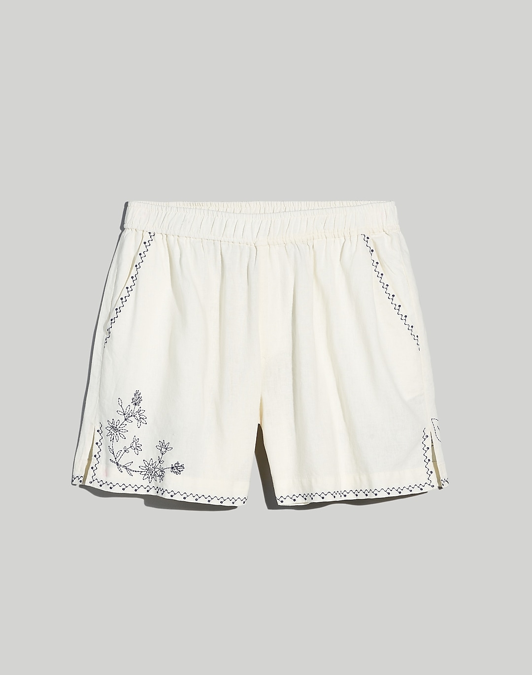 Embroidered Boxing Shorts in Linen-Blend