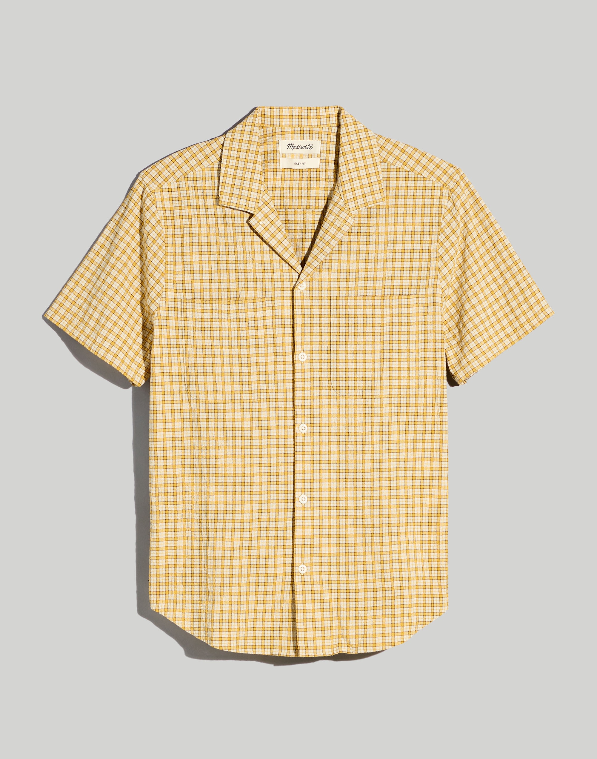 Crinkle Cotton Easy Short-Sleeve Shirt in Plaid