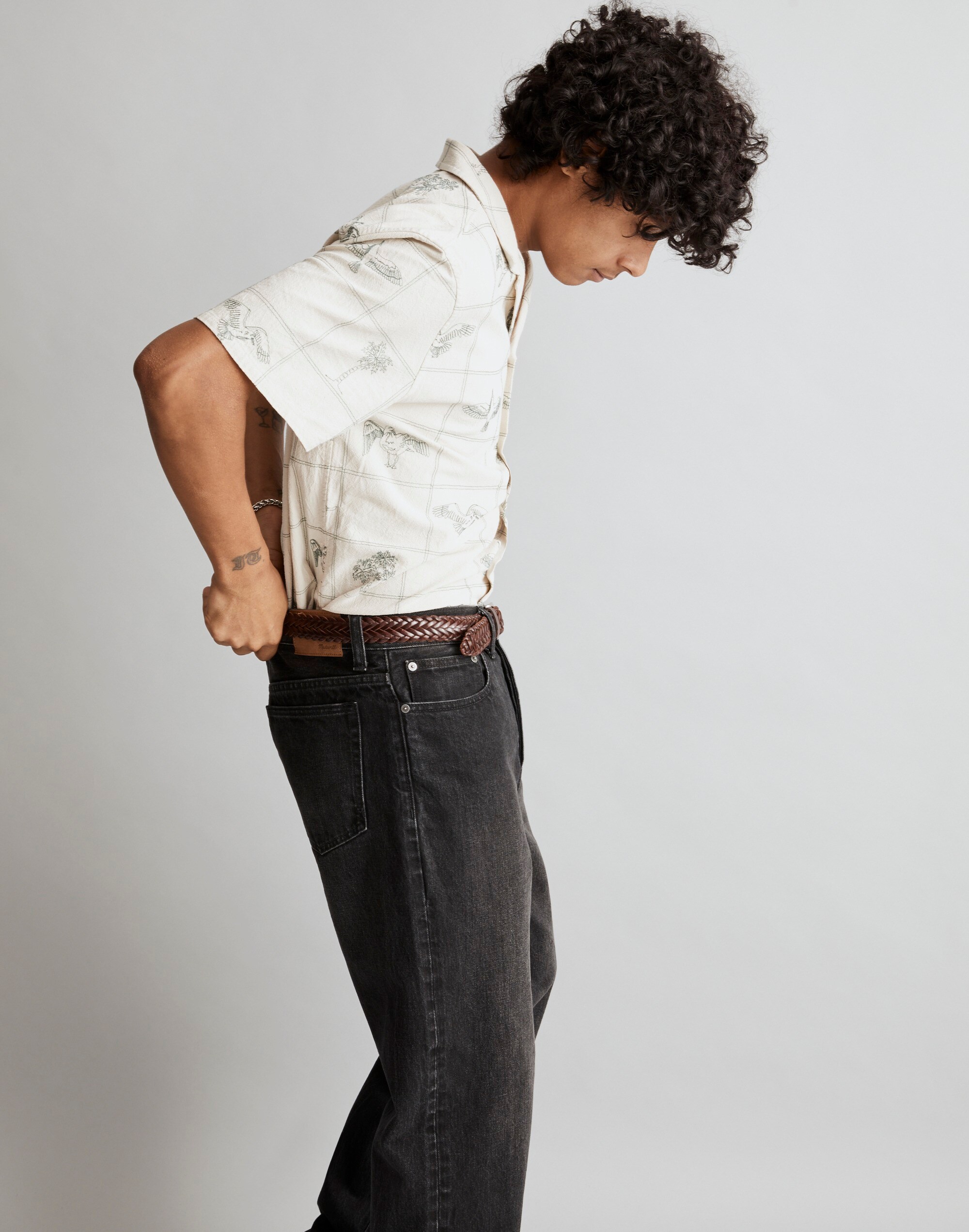 Embroidered Crinkle Cotton Easy Short-Sleeve Shirt