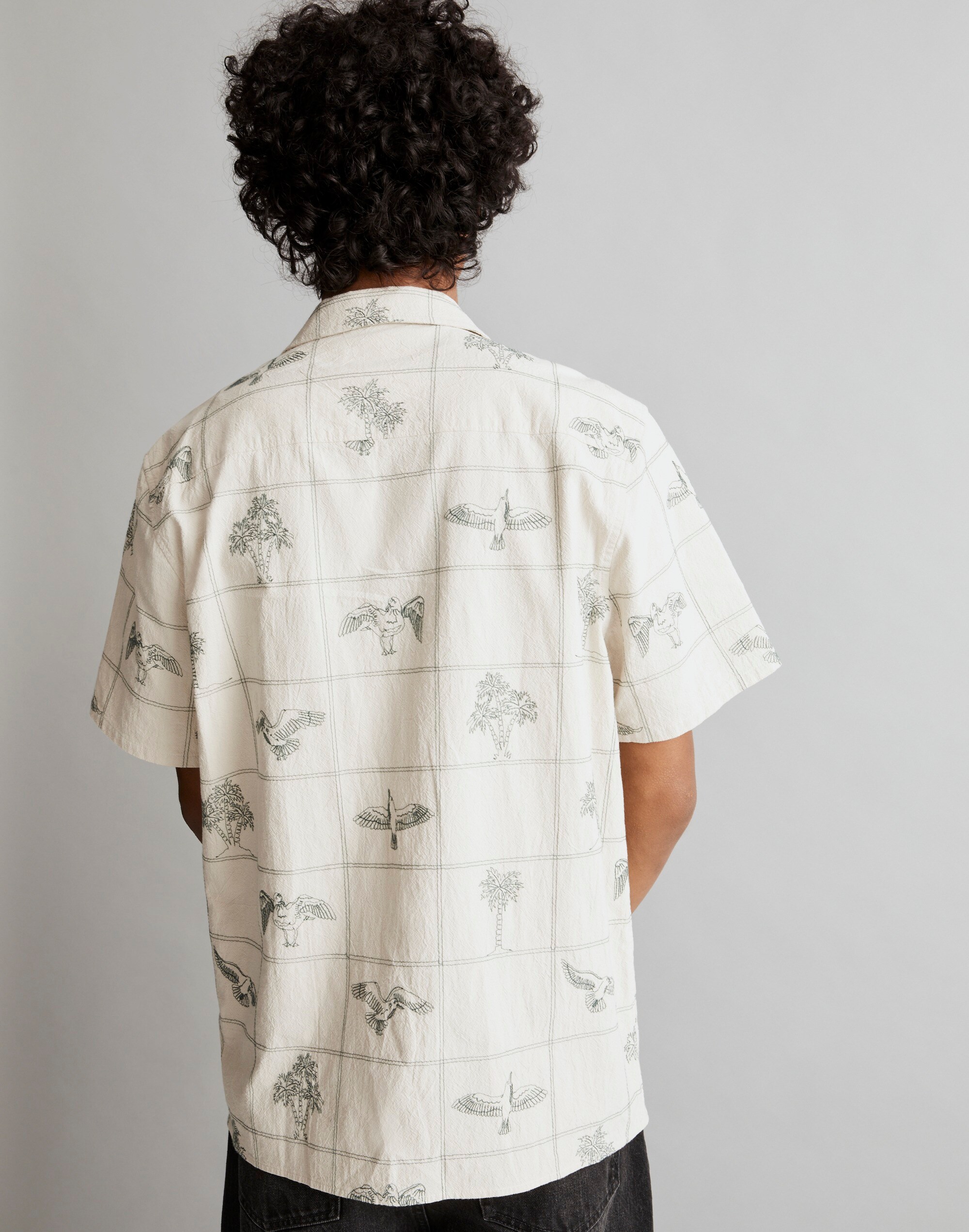 Embroidered Crinkle Cotton Easy Short-Sleeve Shirt