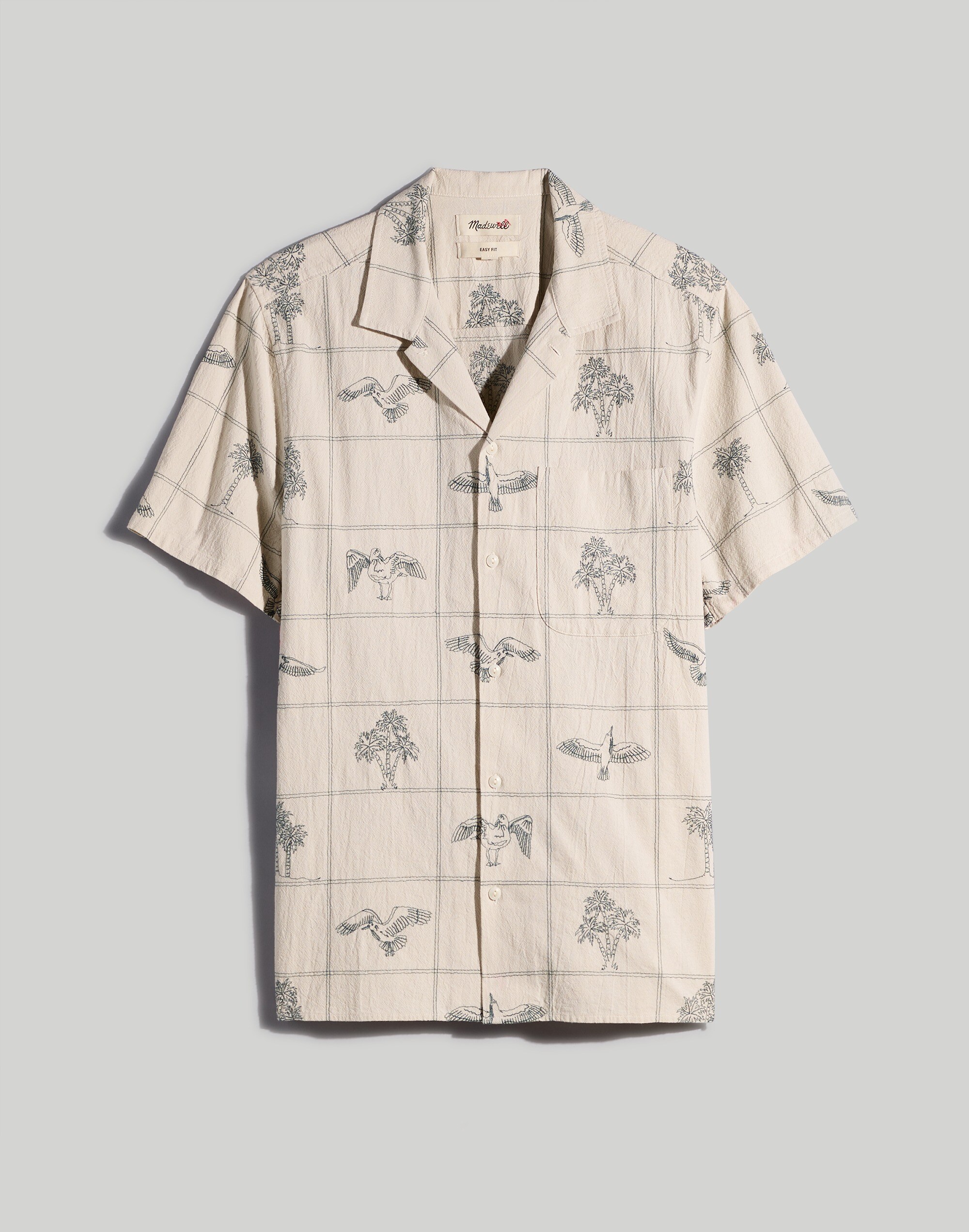 Embroidered Crinkle Cotton Easy Short-Sleeve Shirt