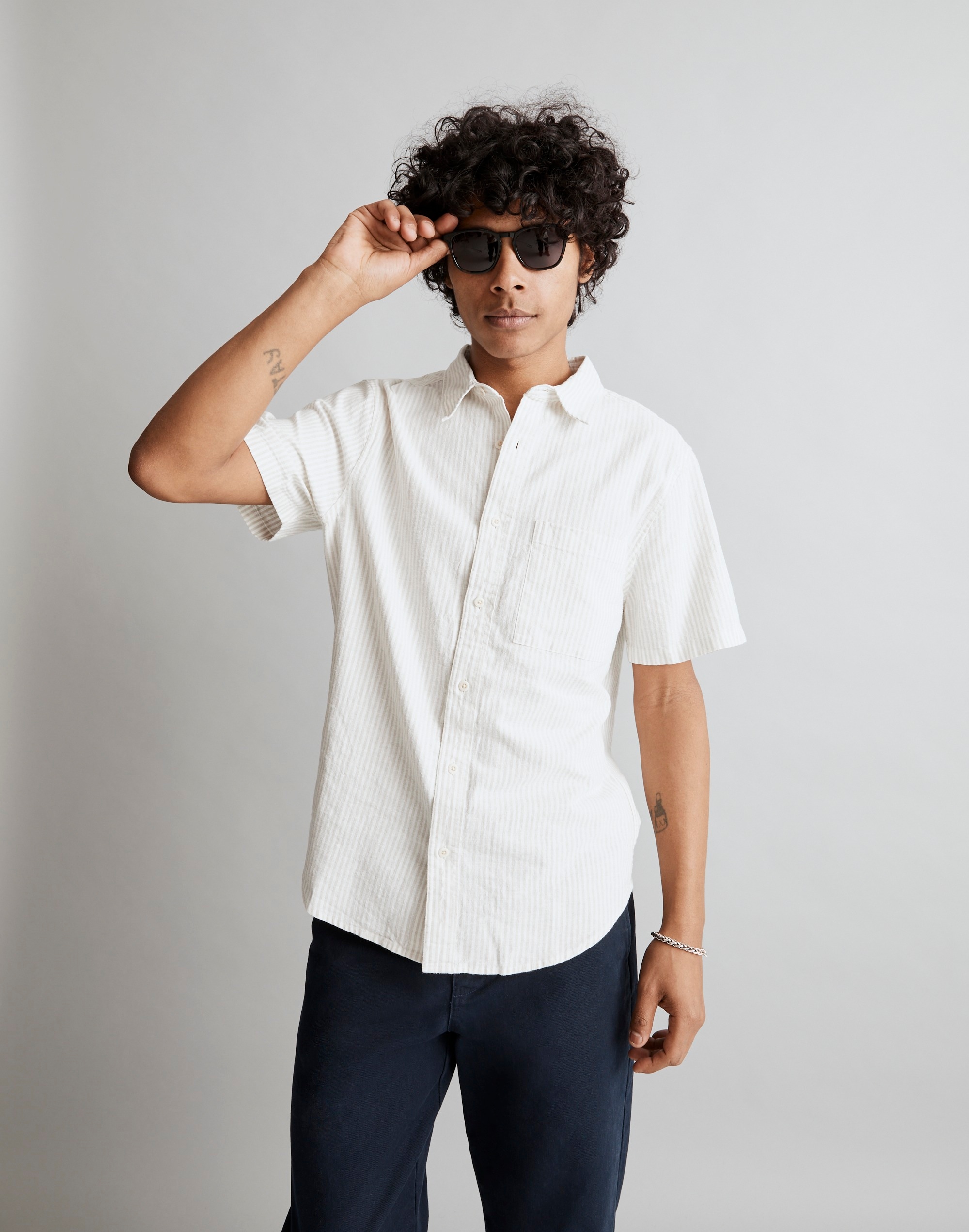 Hemp-Cotton Perfect Short-Sleeve Shirt in Stripe