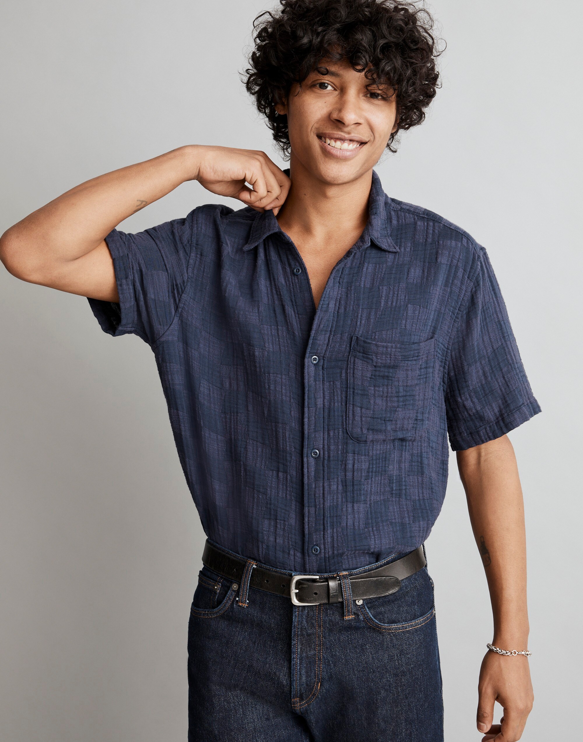 Easy Short-Sleeve Shirt in Checkerboard