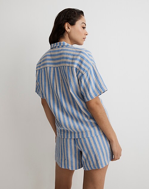Madewell Women's Striped Double-Gauze Pajama Set in Oasis Blue - Size Xxs