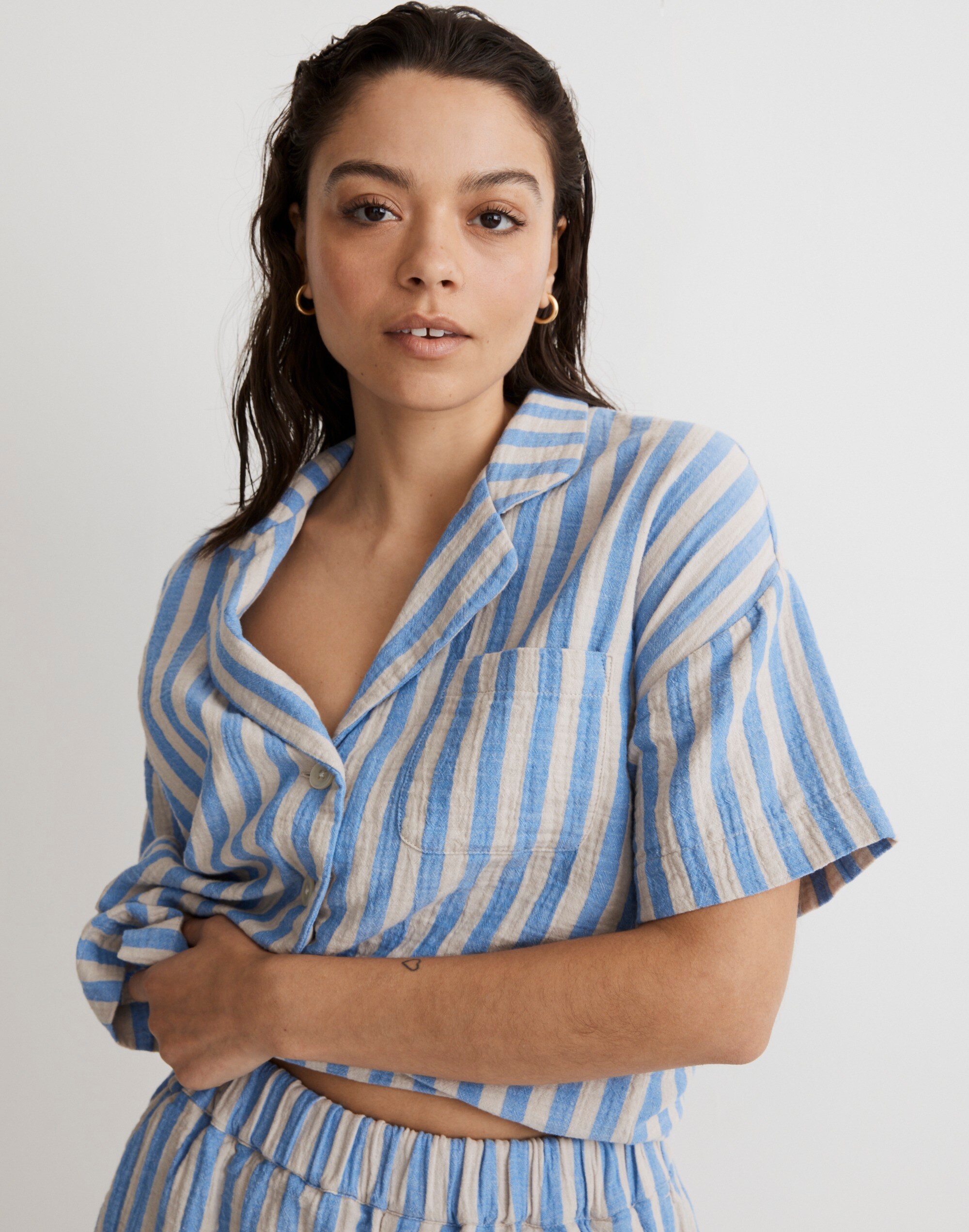 Striped Double-Gauze Pajama Set