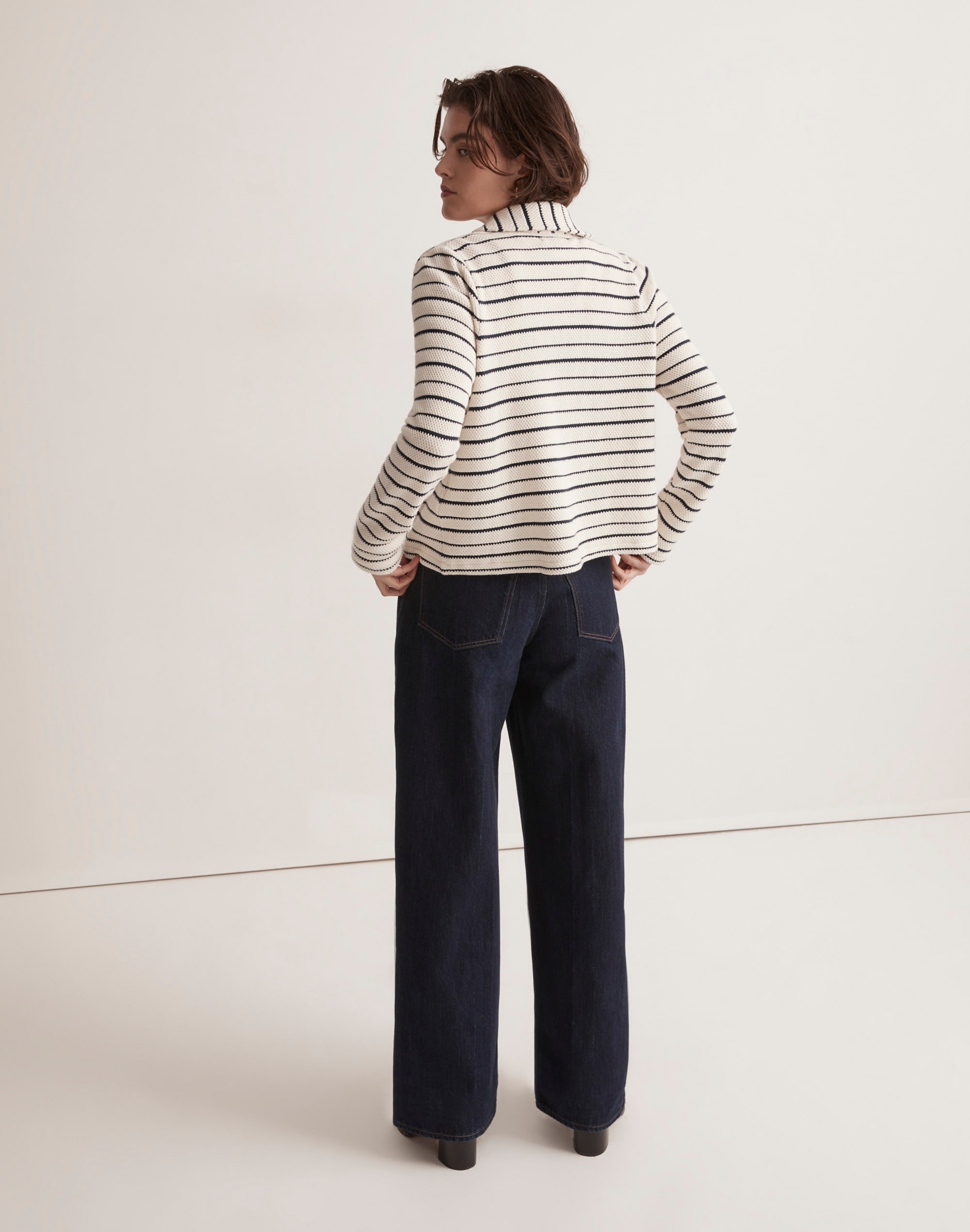 Striped Button-Front Collared Cardigan