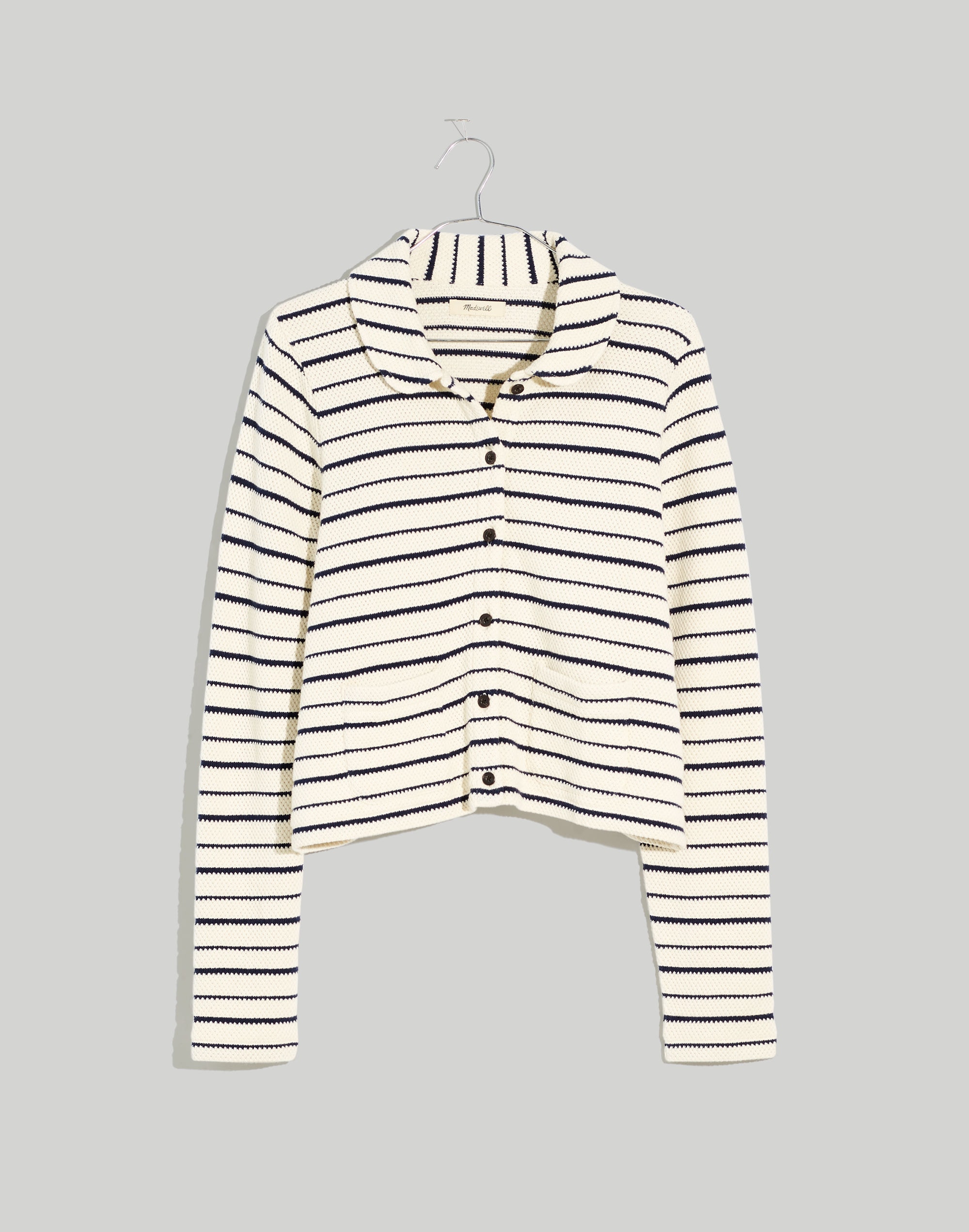 Striped Button-Front Collared Cardigan