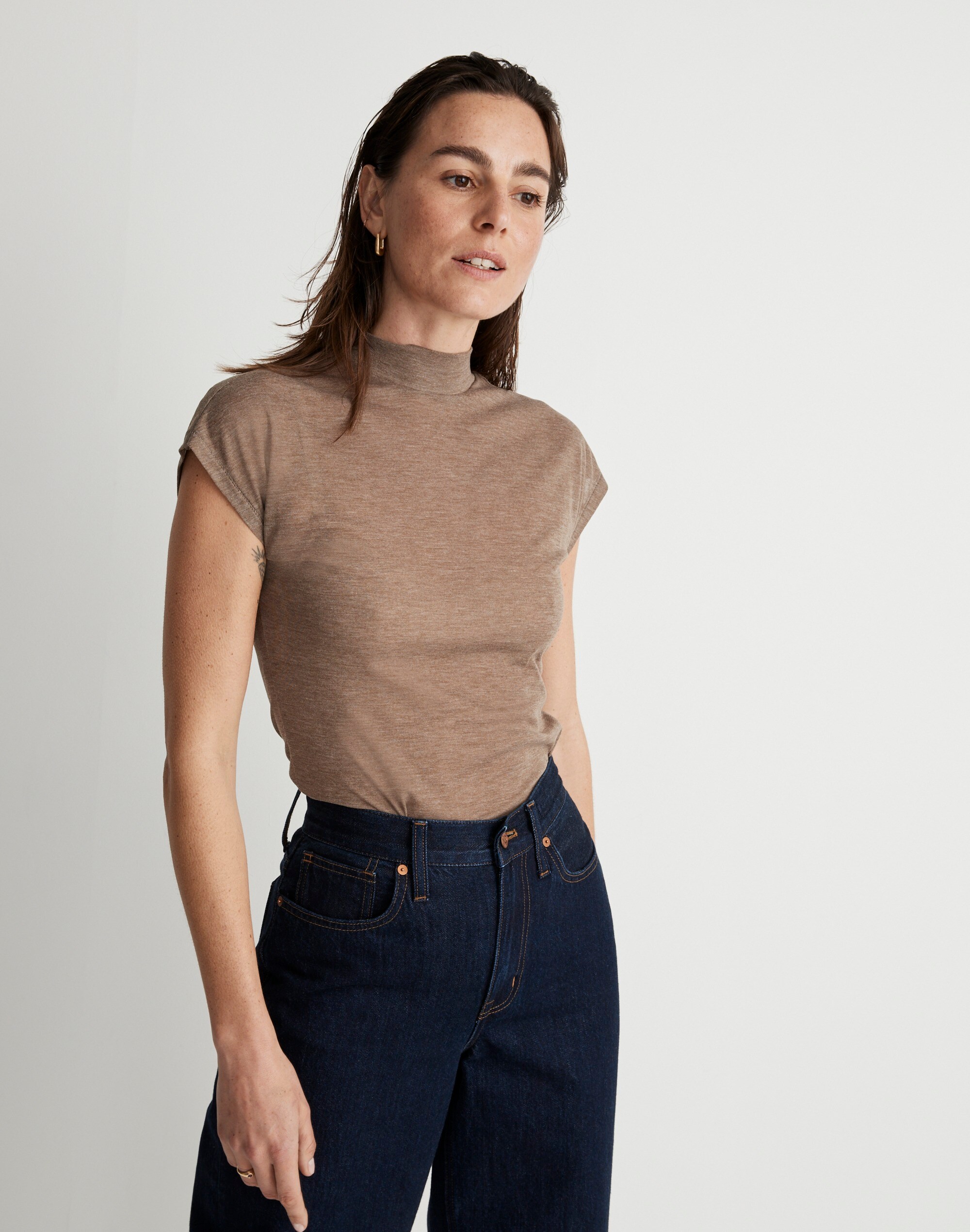 Sheer Ribbed Mockneck Tee