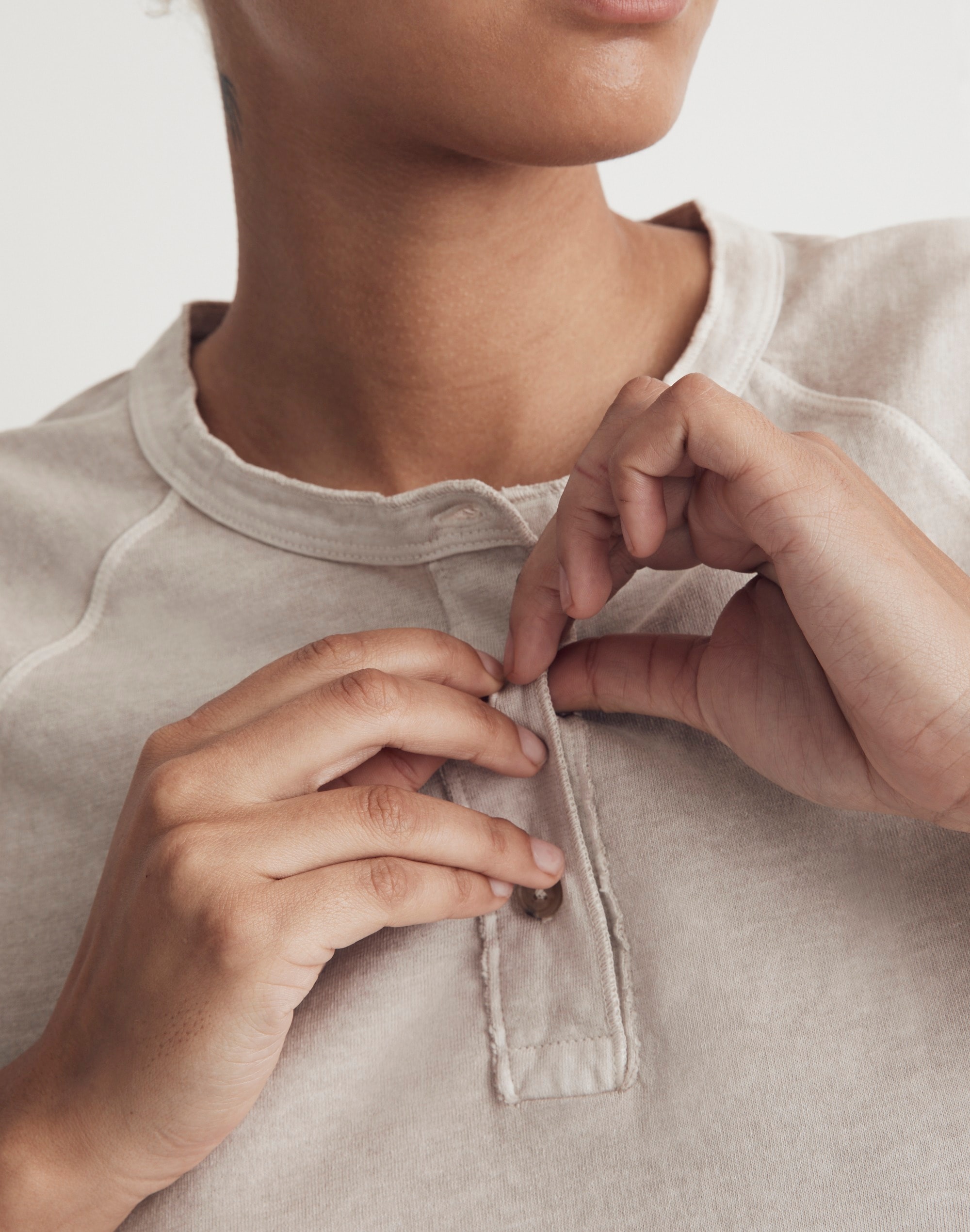 Garment-Dyed Raglan Henley Tee