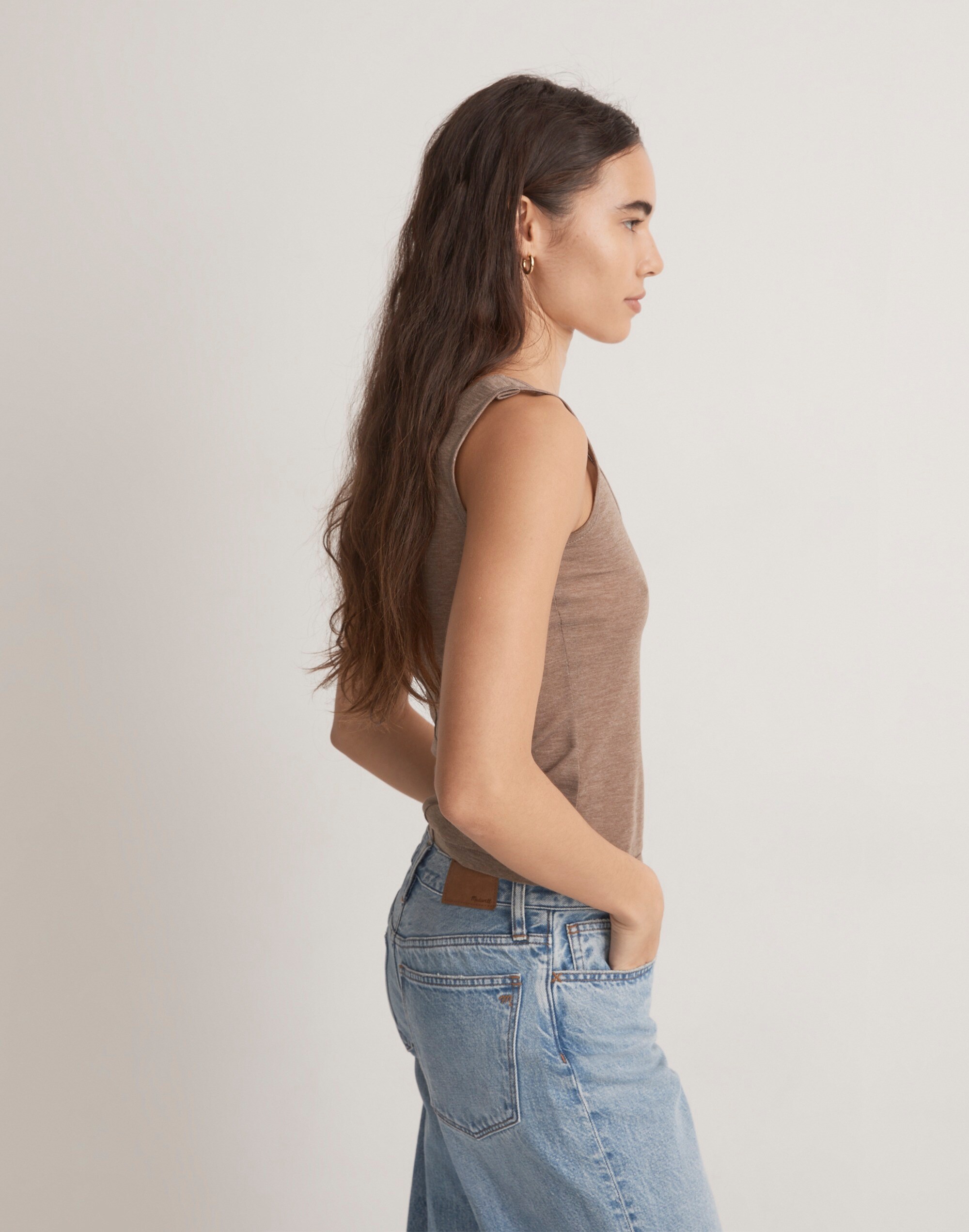 Sheer Ribbed Scoopneck Tank Top