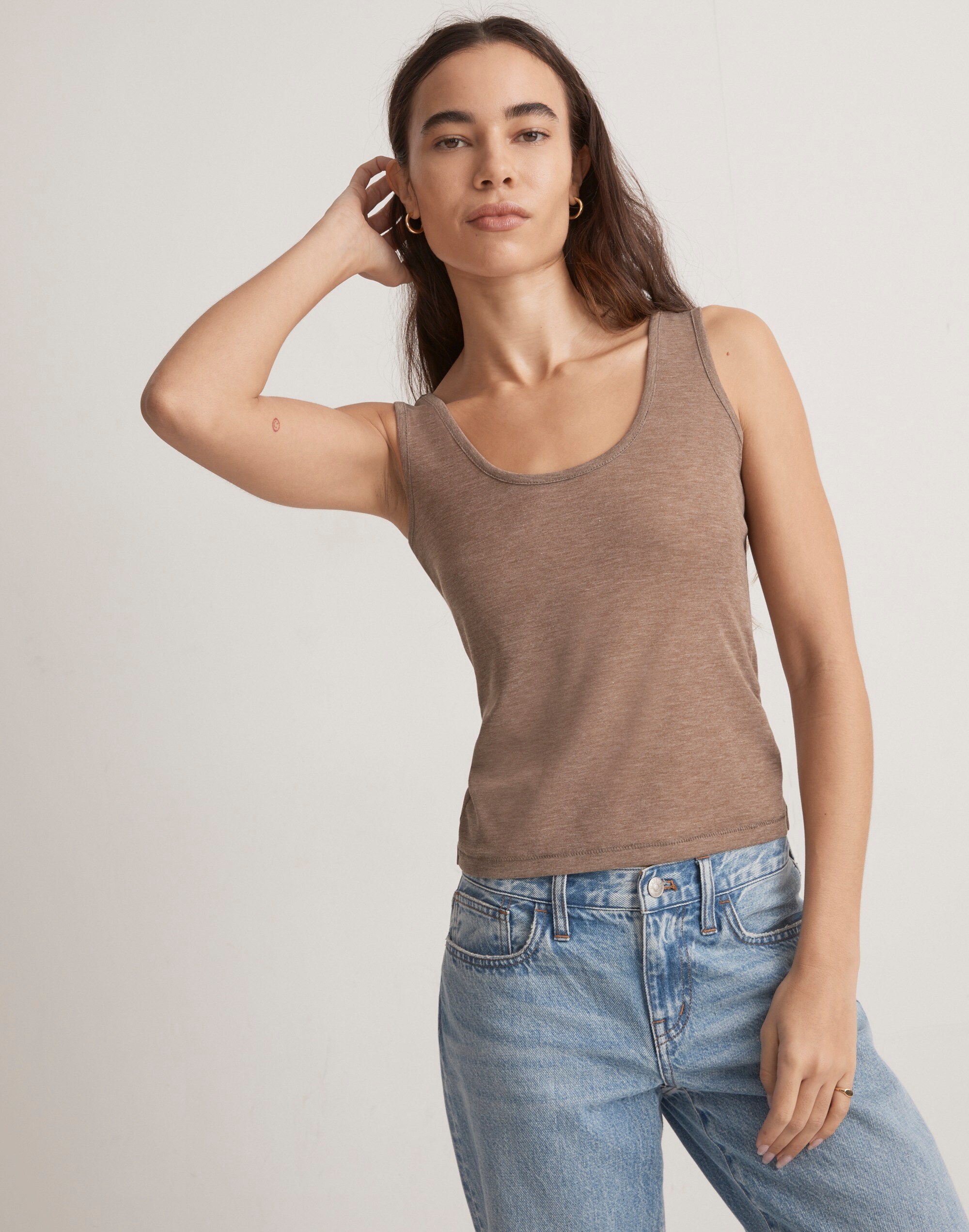 Sheer Ribbed Scoopneck Tank Top