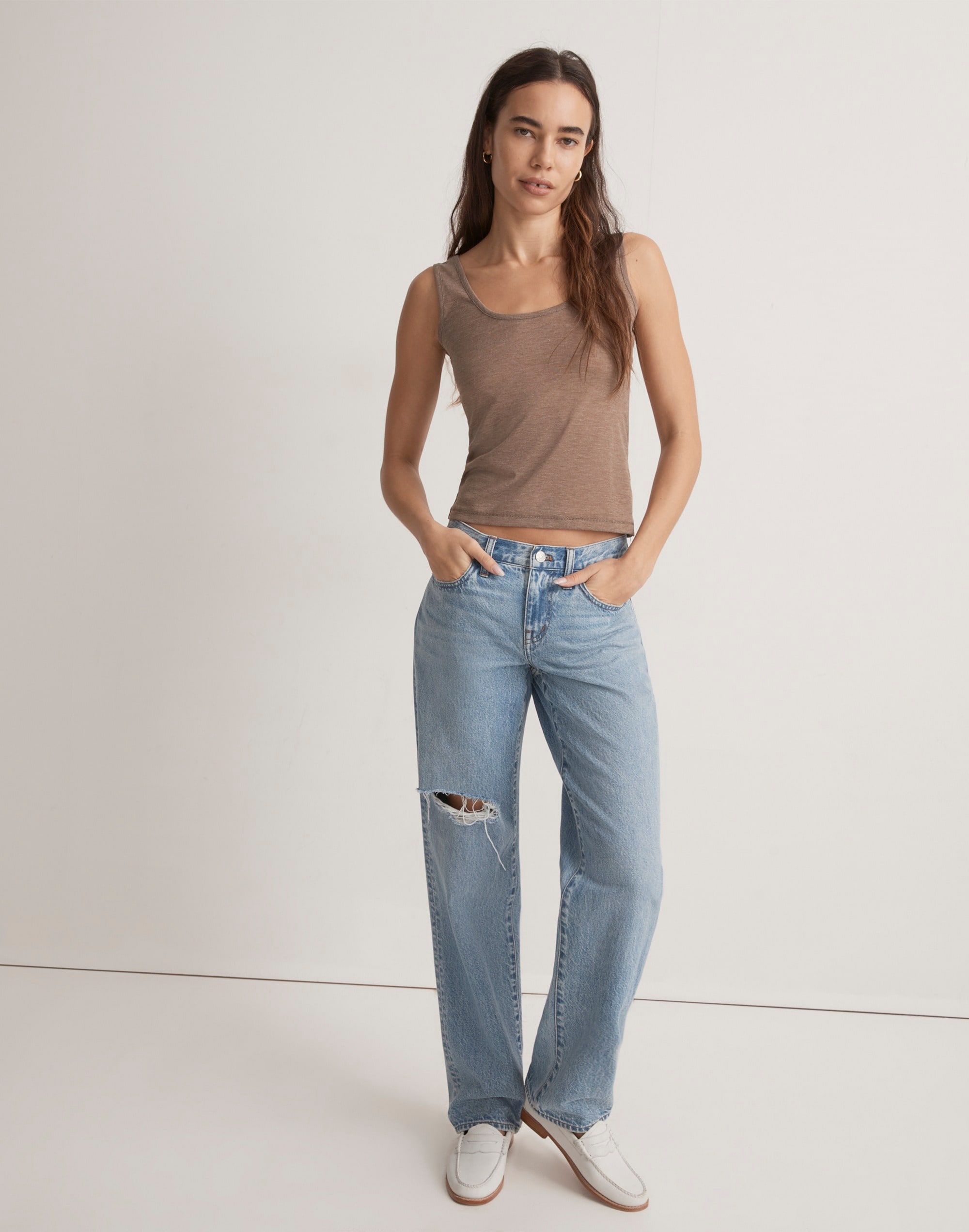 Sheer Ribbed Scoopneck Tank Top