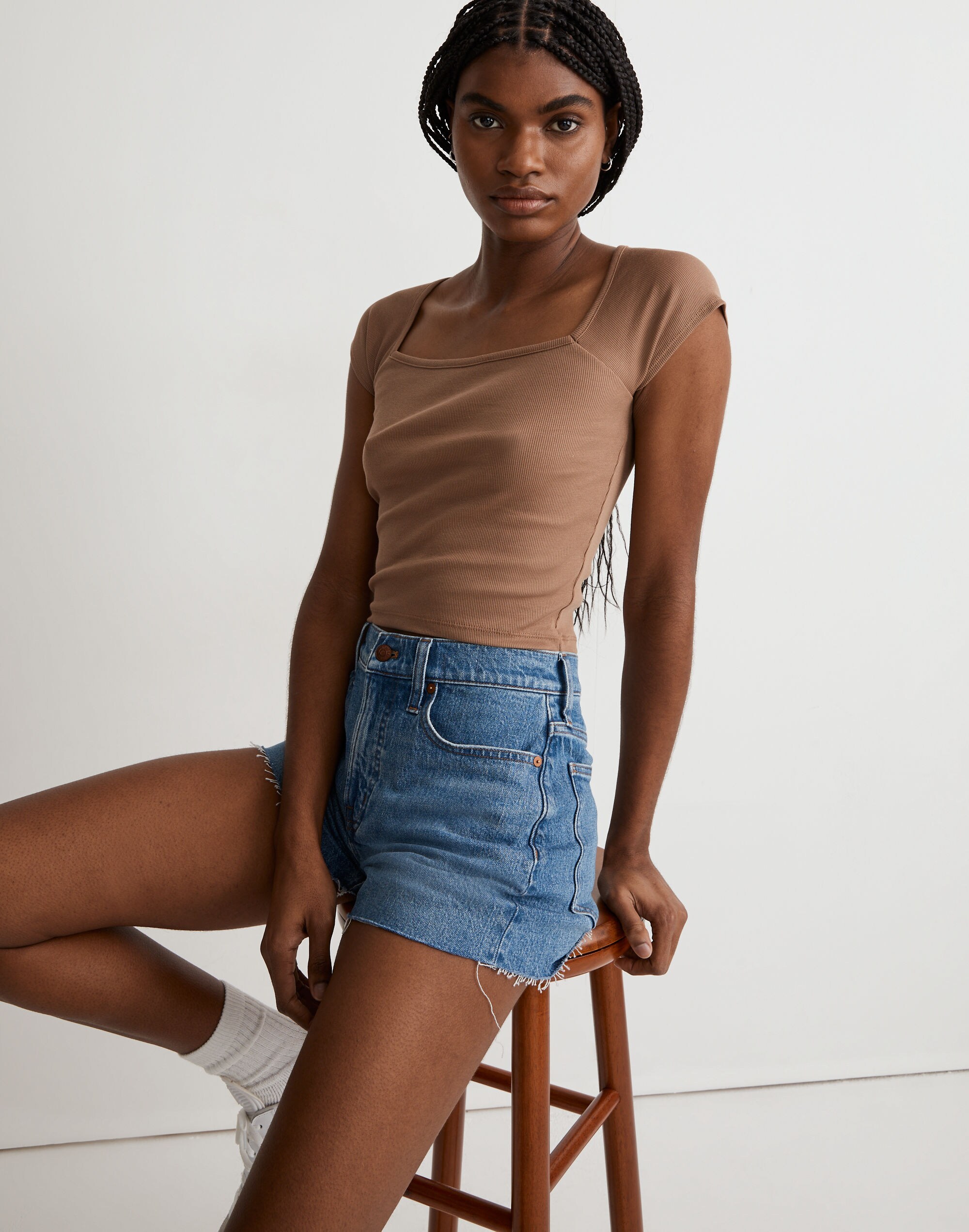 Brightside Rib Square-Neck Tee