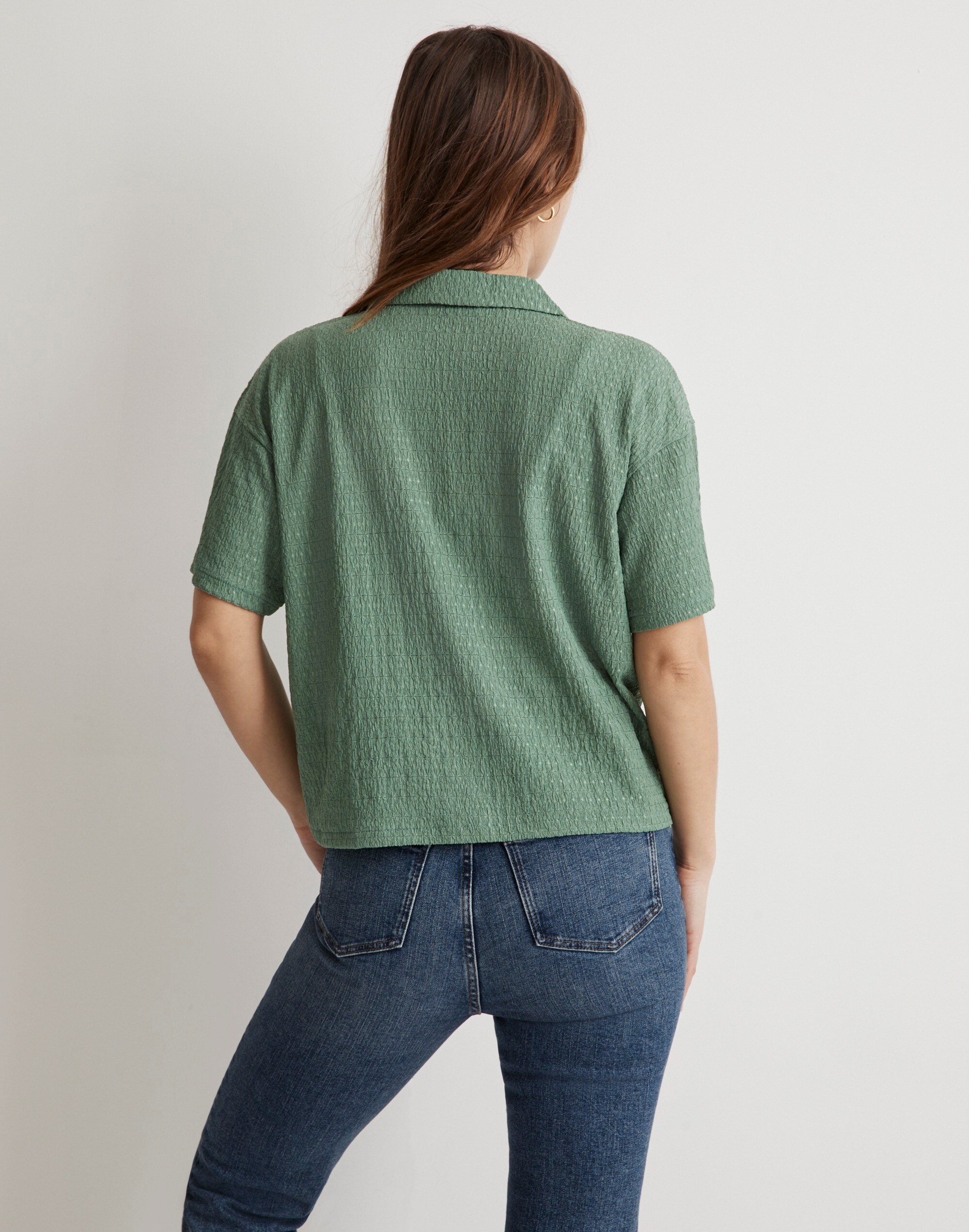 Crinkle-Knit Button-Front Top