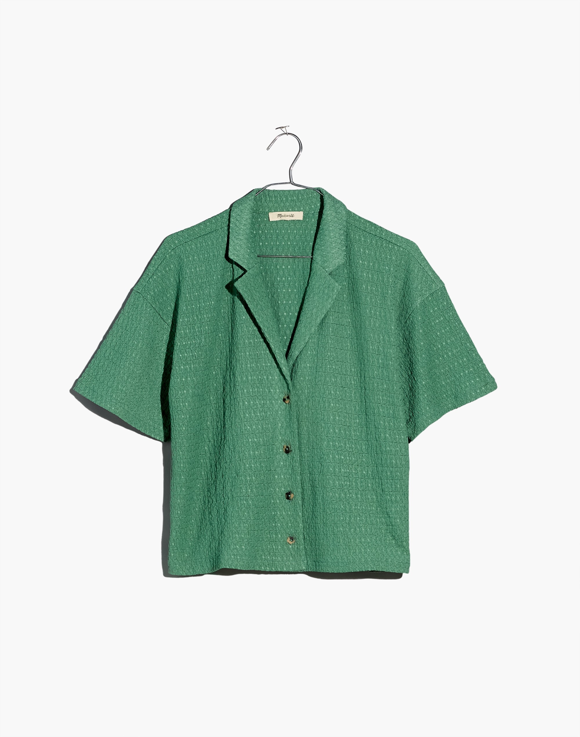 Crinkle-Knit Button-Front Top