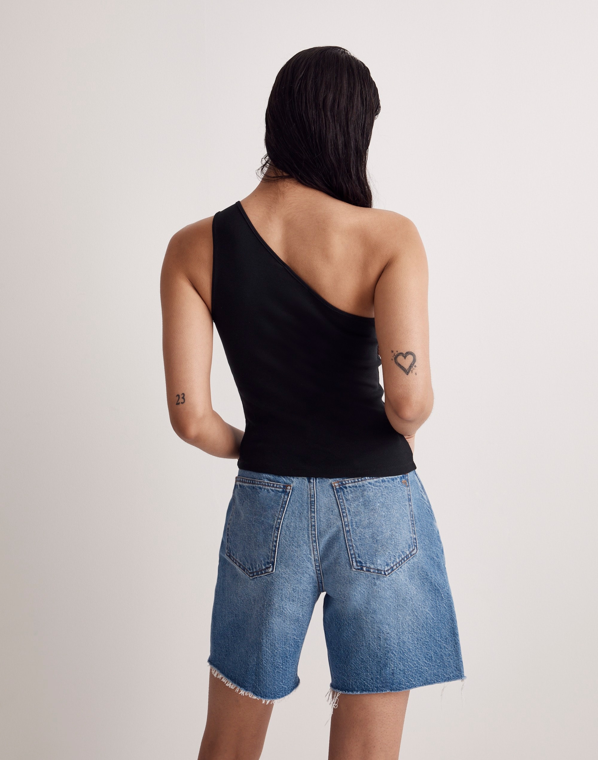 Supima&reg; Rib One-Shoulder Tank in true black image 3