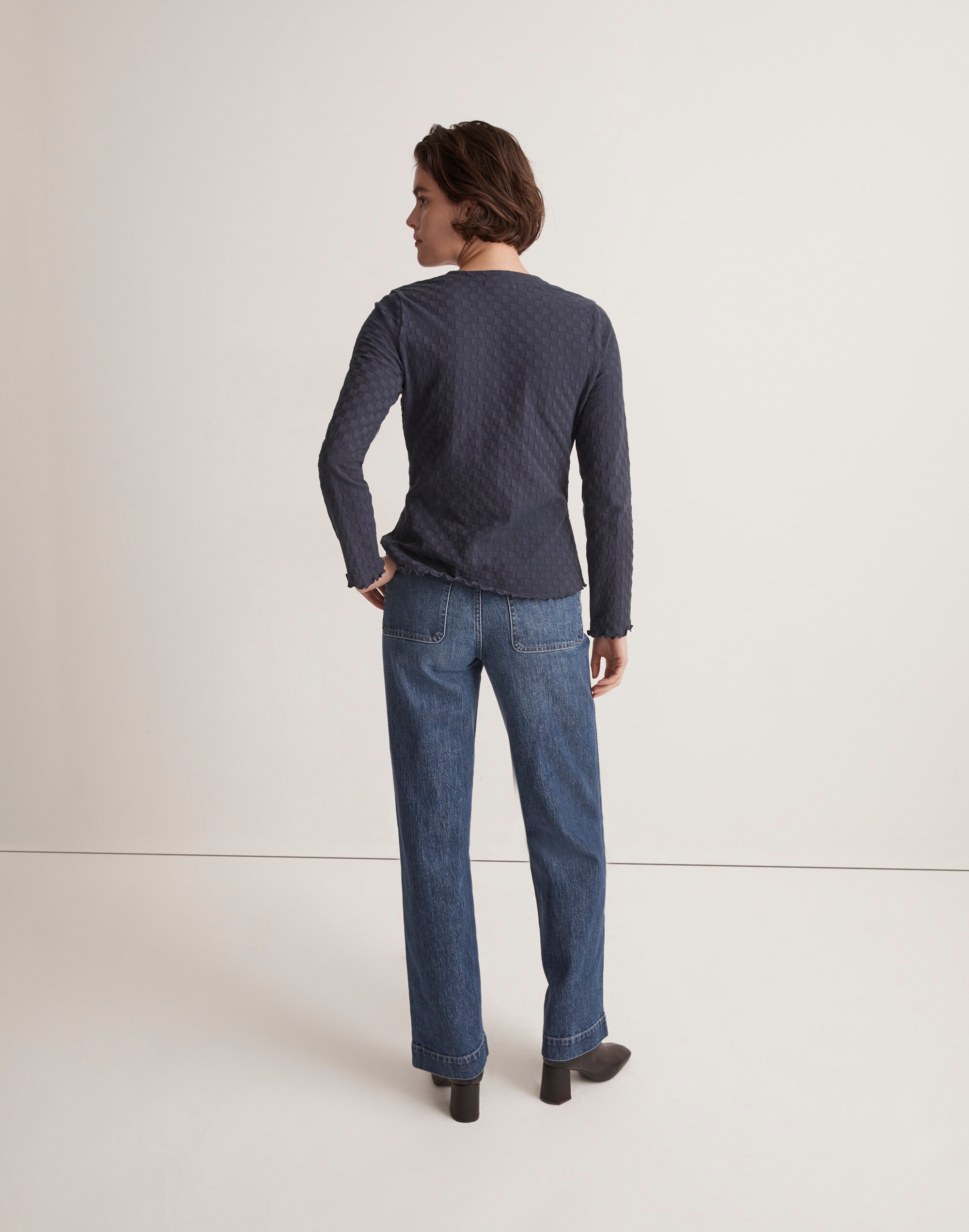 V-Neck Cardigan in Checkerboard Jacquard