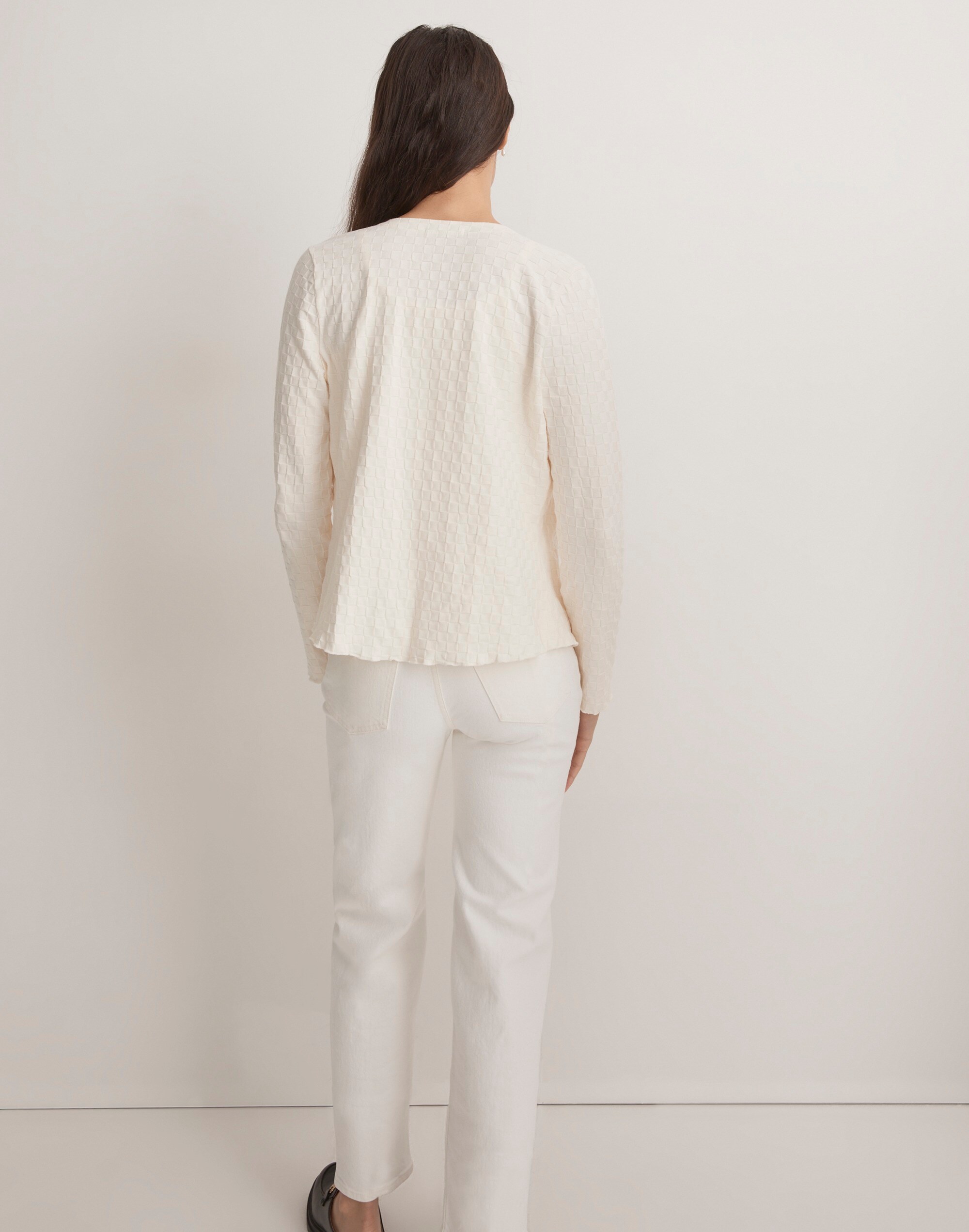 V-Neck Cardigan in Checkerboard Jacquard