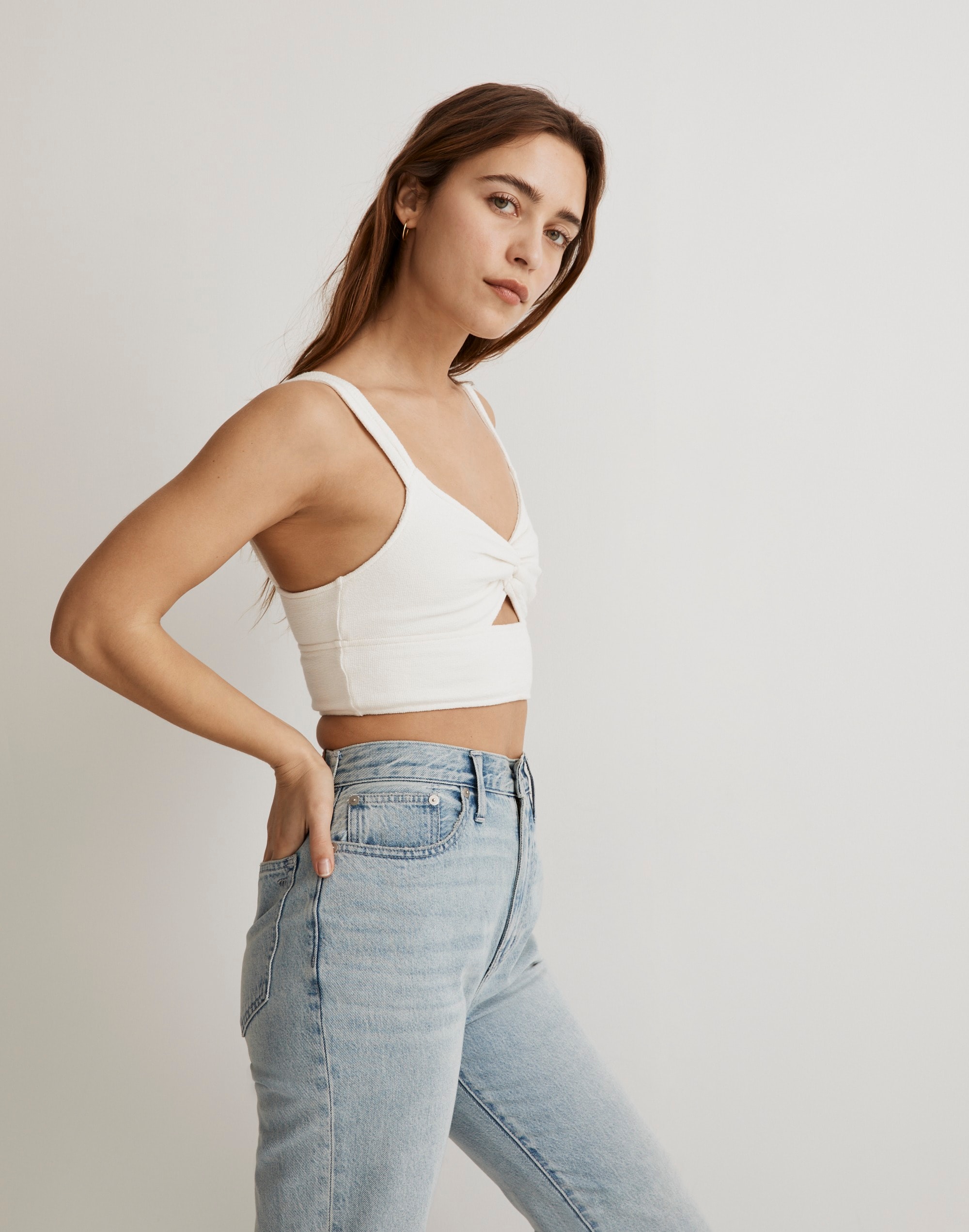 Cutout Knot-Front Crop Tank Top