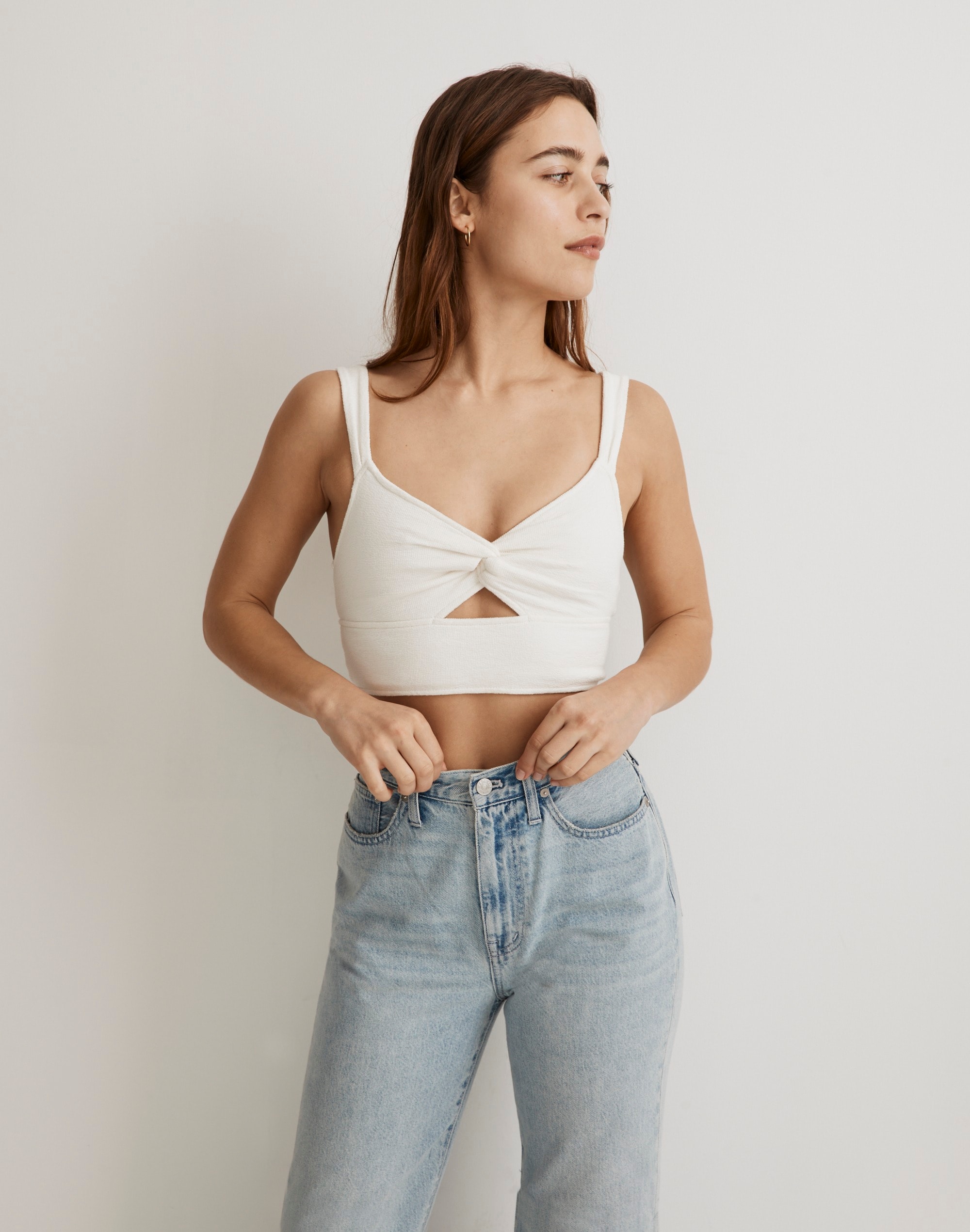 Cutout Knot-Front Crop Tank Top