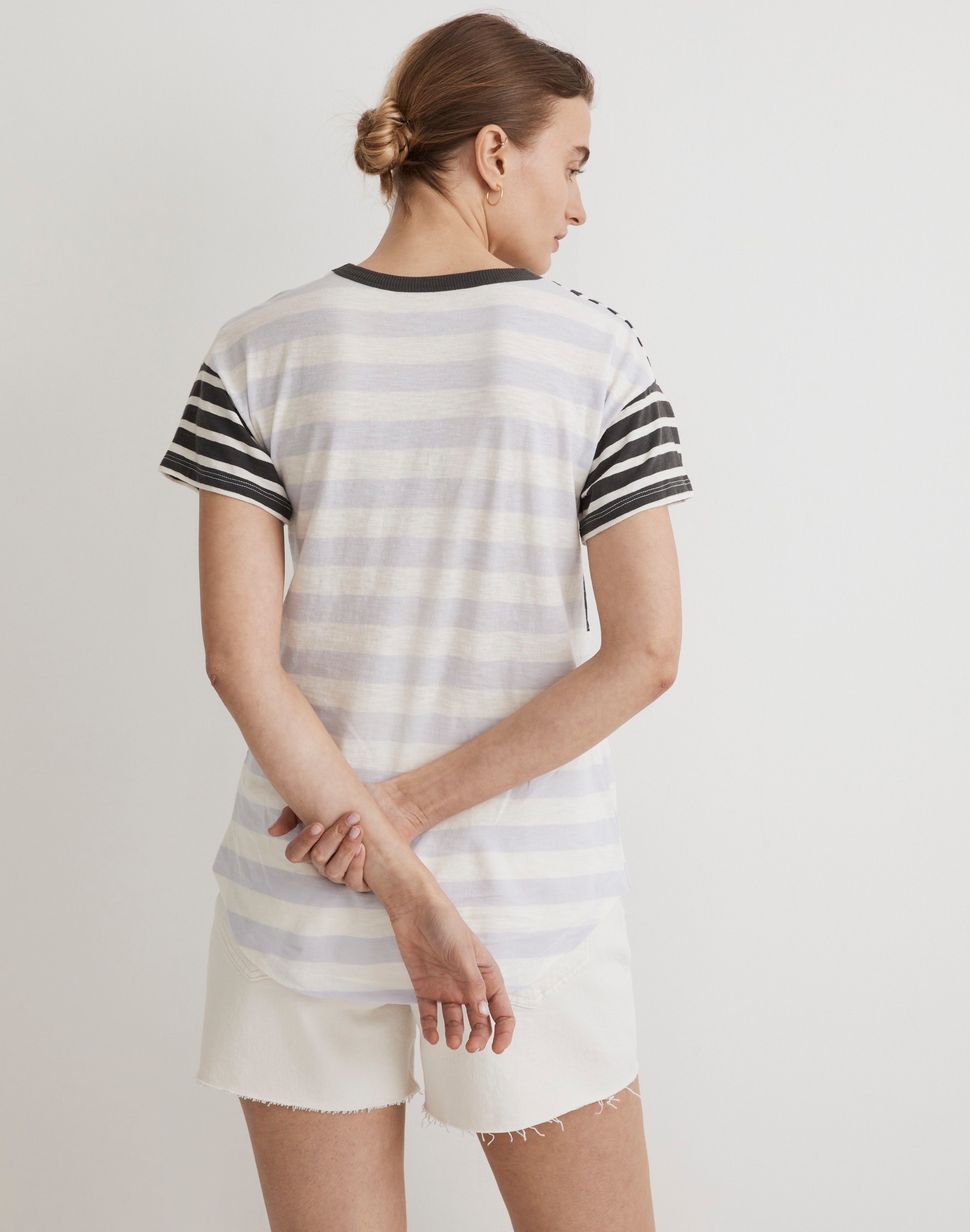 Whisper Cotton Rib-Crewneck Tee in Stripe