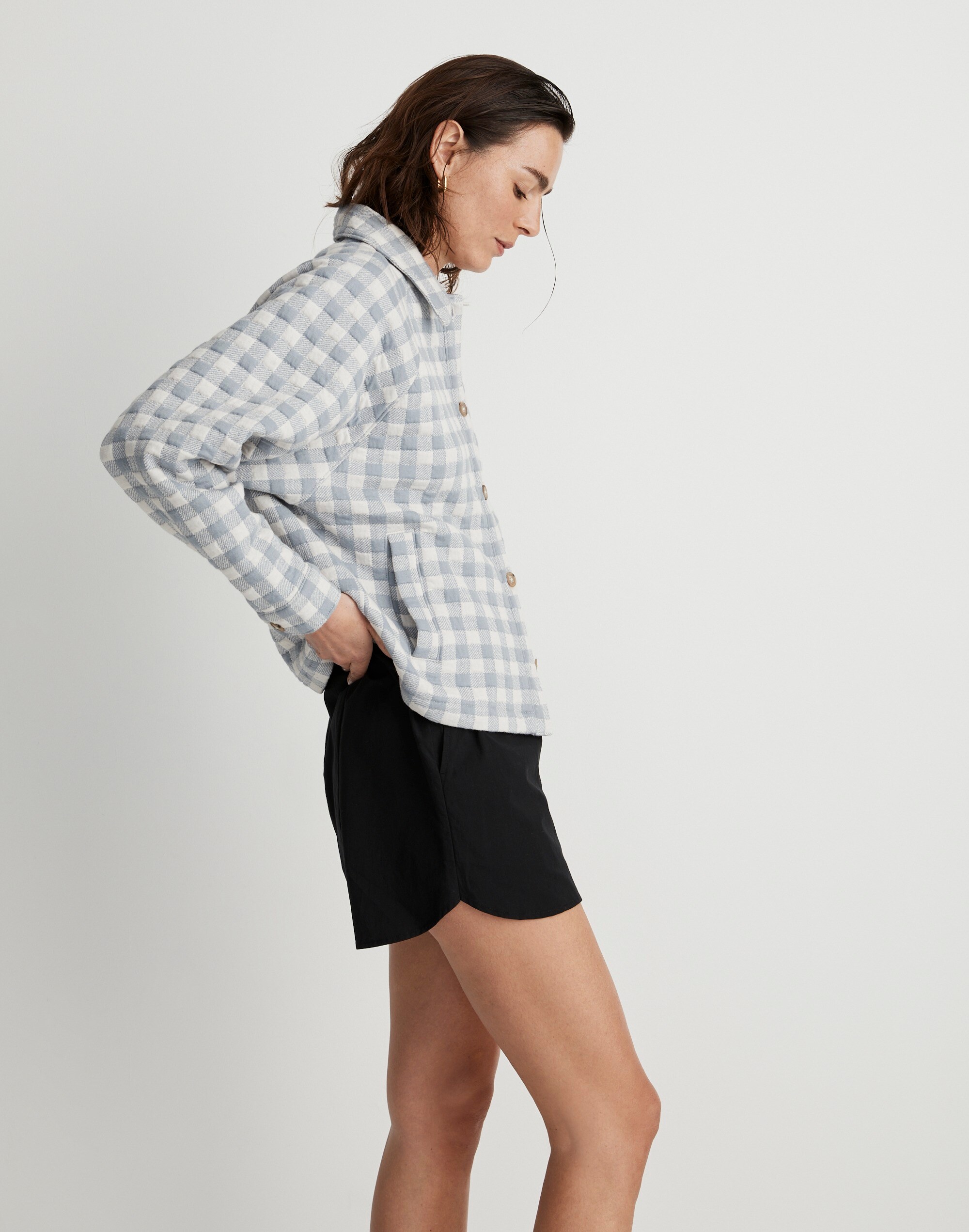 Gingham Quilted Crop Shirt-Jacket
