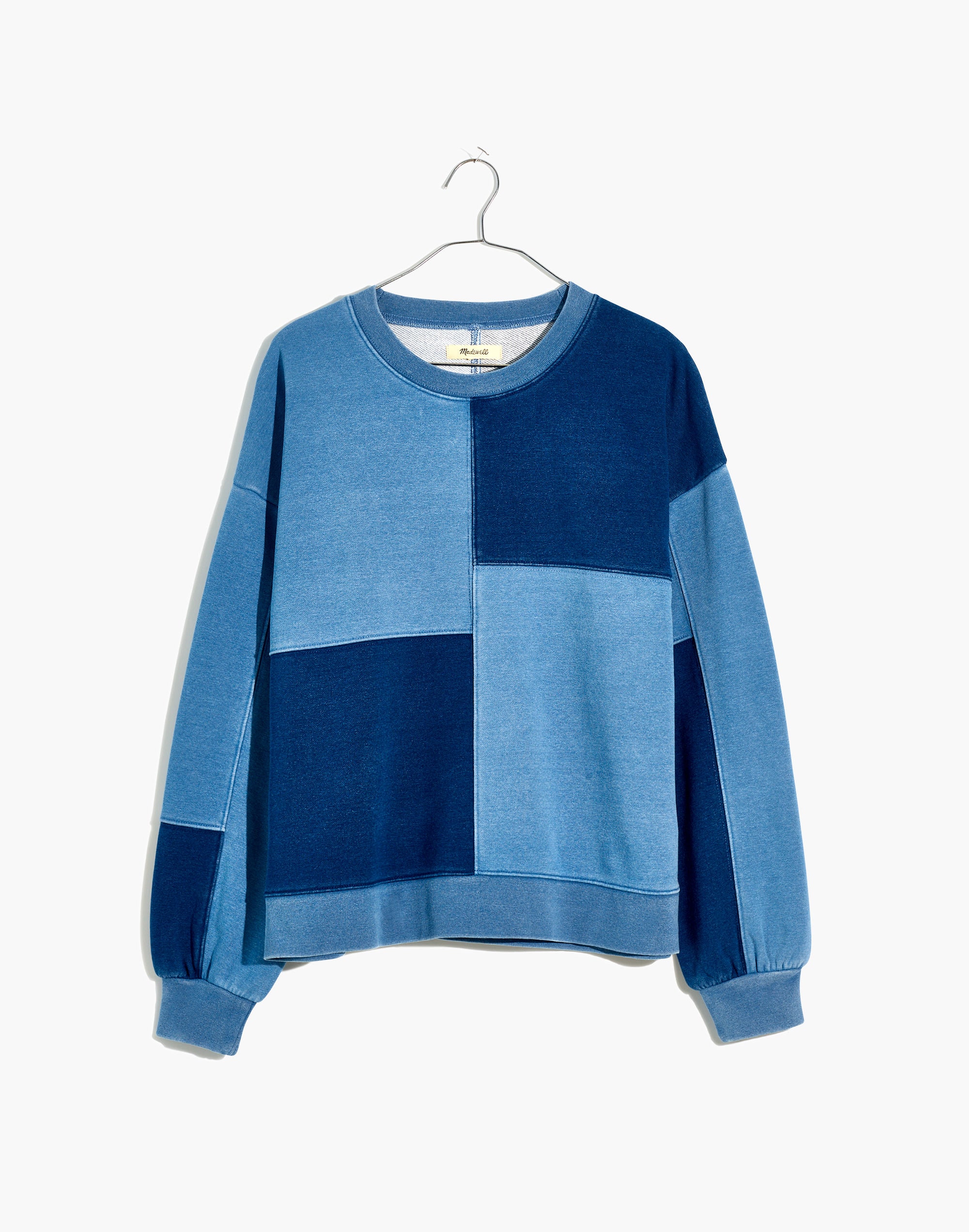 indigo-dyed patchwork sweatshirt