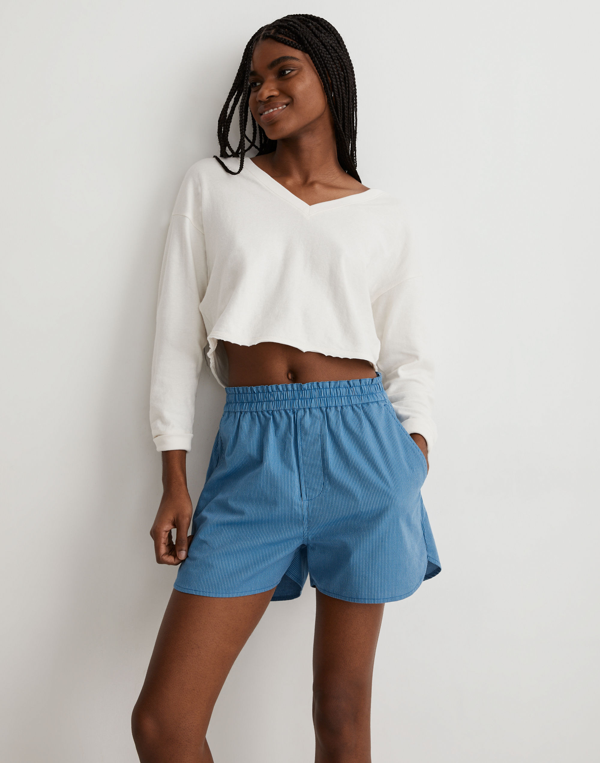 Double-Face V-Neck Long-Sleeve Tee