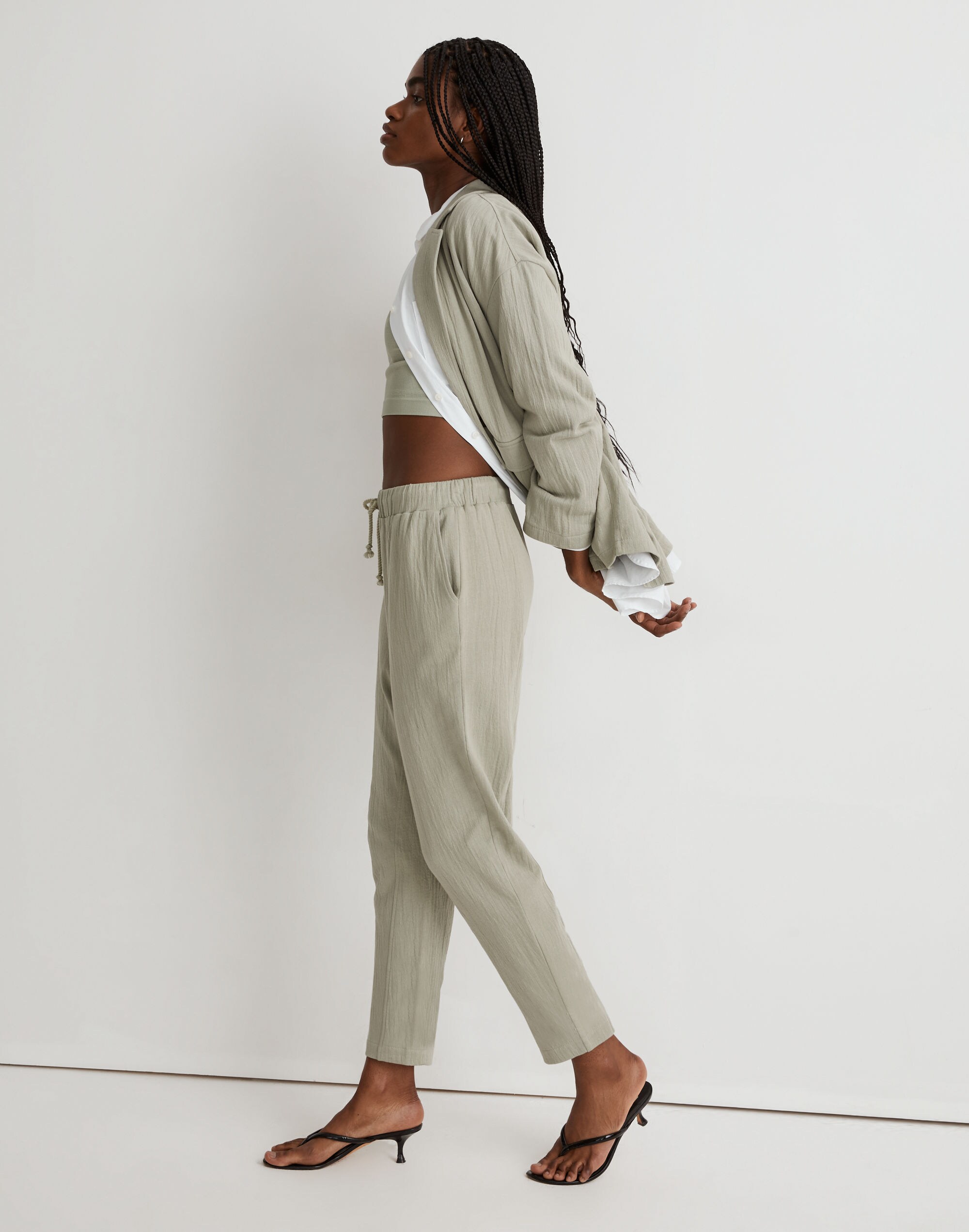 Rumpled Terry Pull-On Tapered Pants