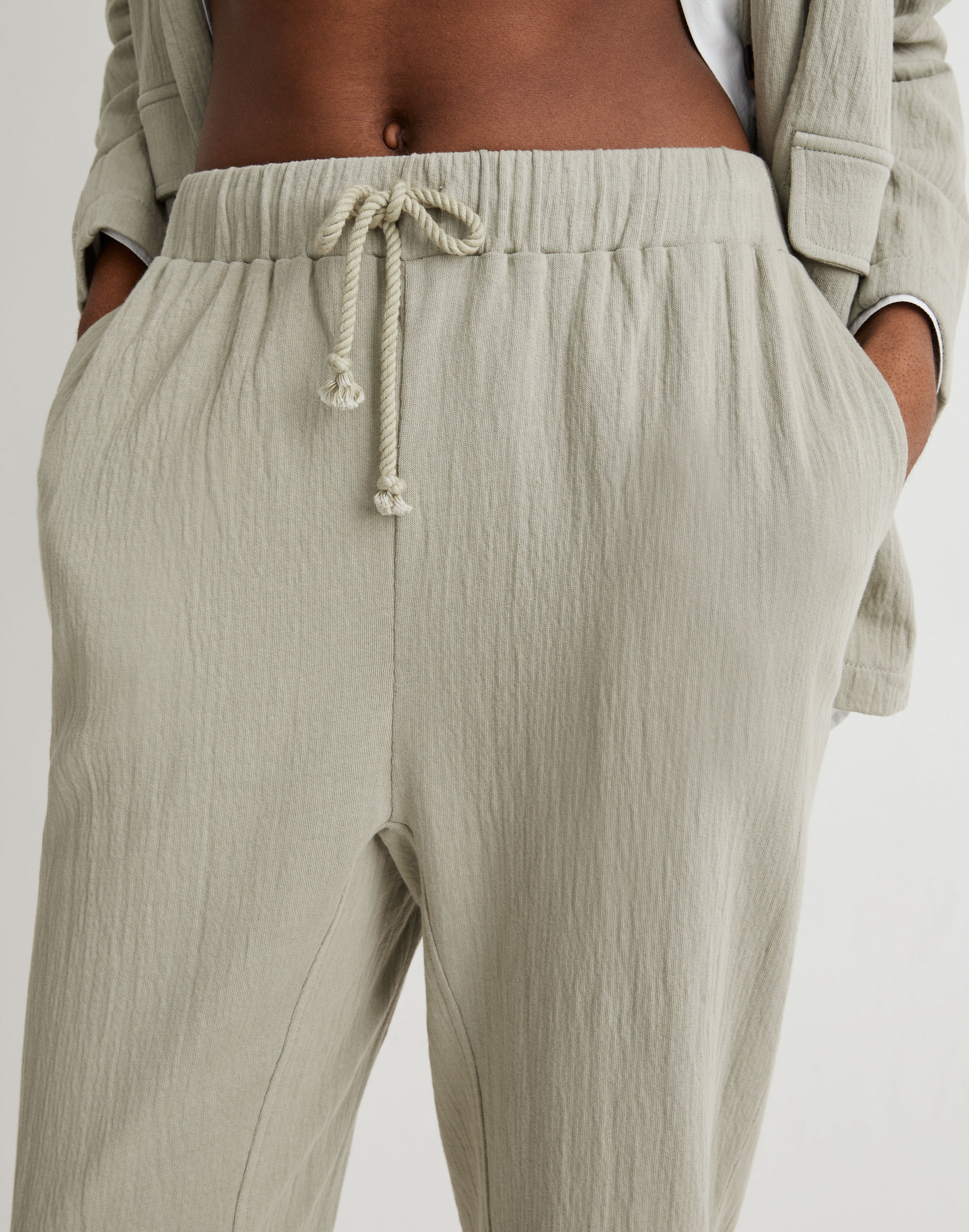 Rumpled Terry Pull-On Tapered Pants