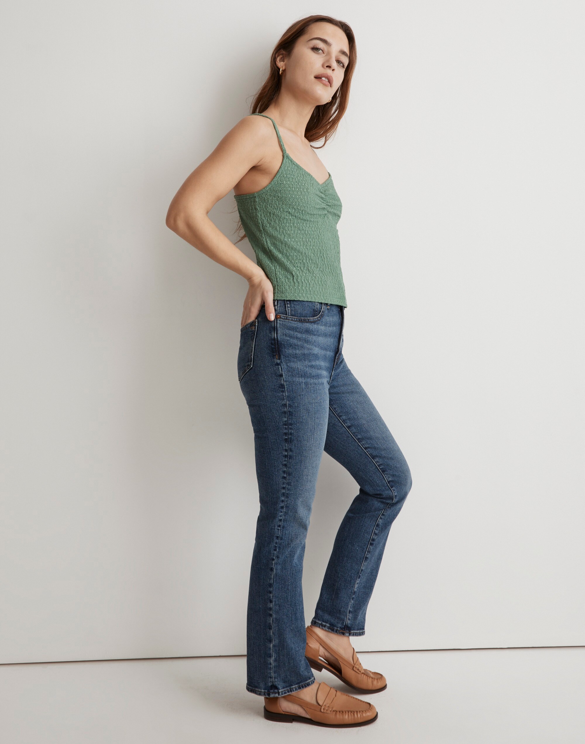 Crinkled Ruched-Front Cami Tank Top