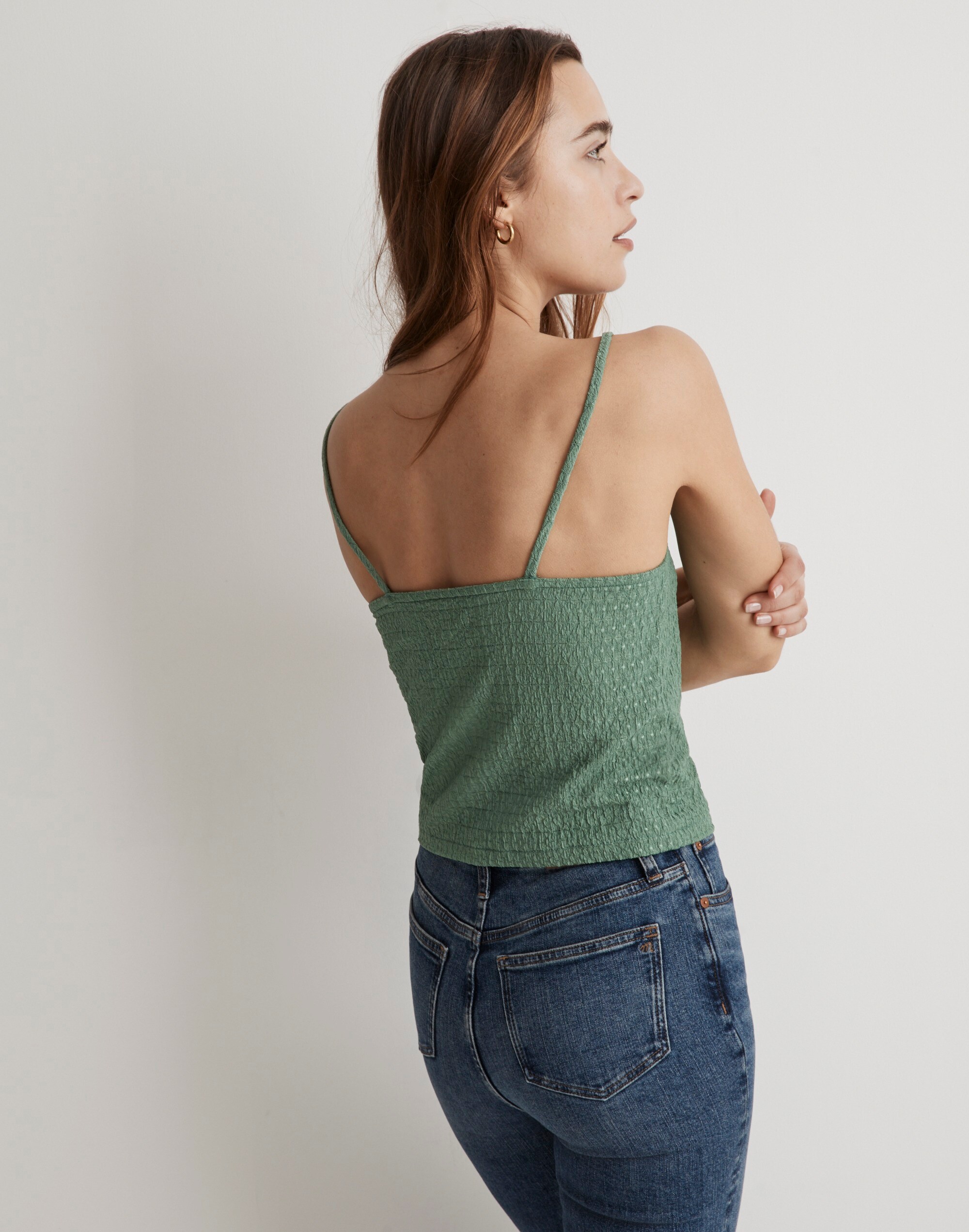 Crinkled Ruched-Front Cami Tank Top