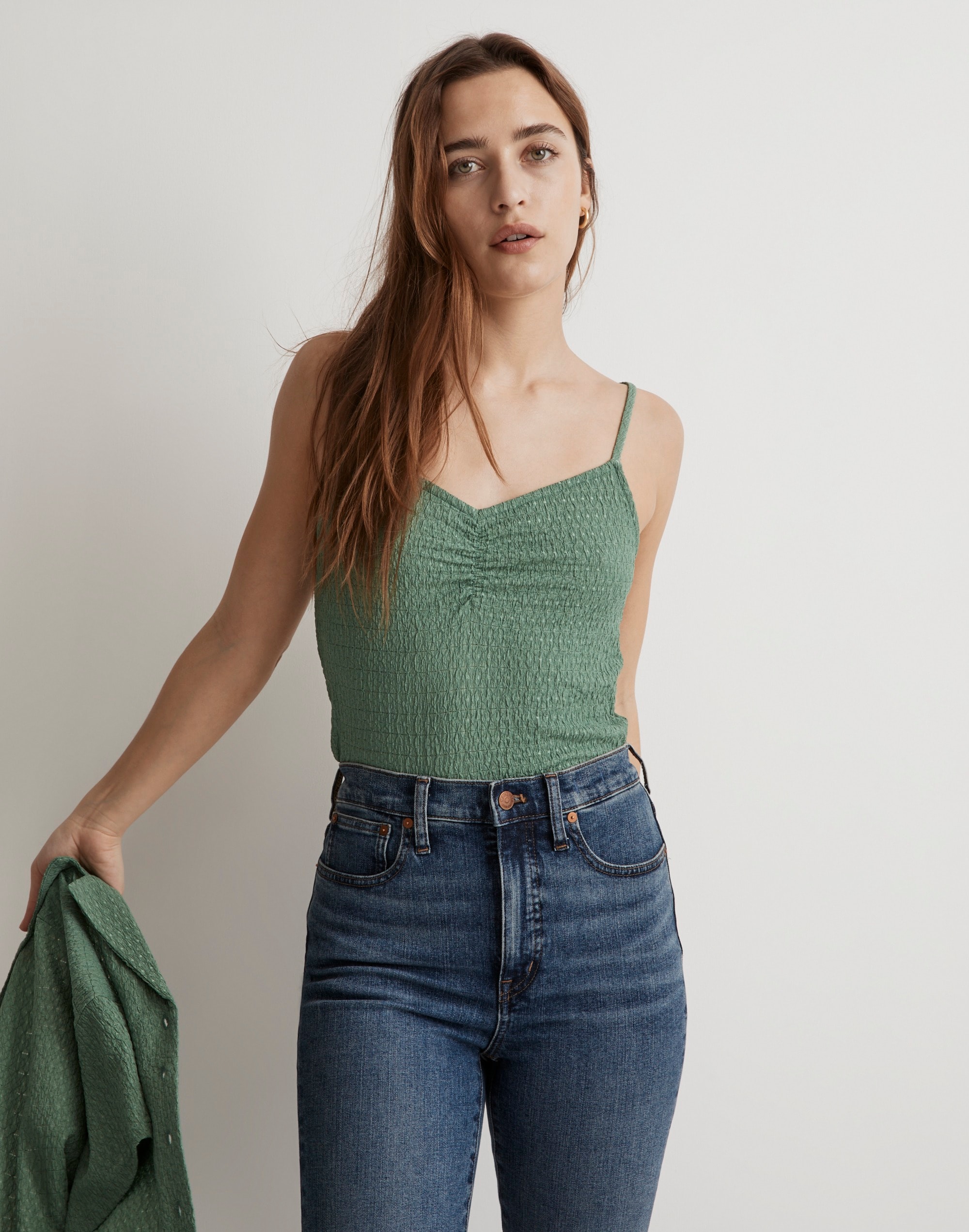 Crinkled Ruched-Front Cami Tank Top