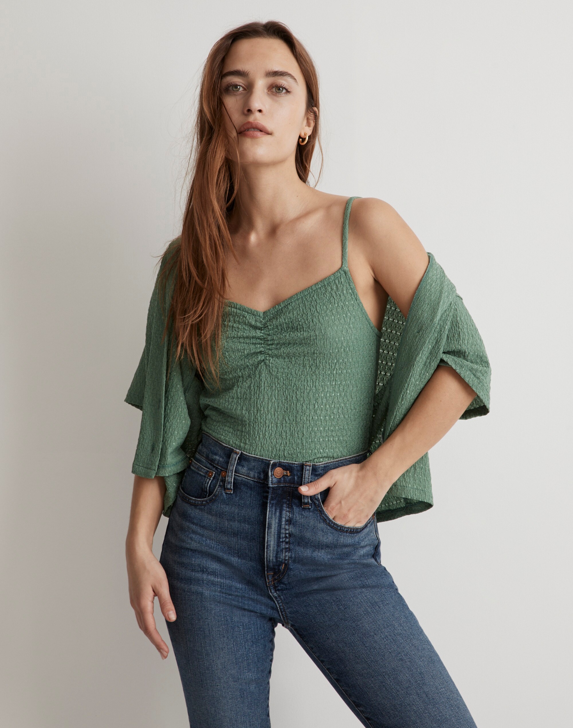 Crinkled Ruched-Front Cami Tank Top