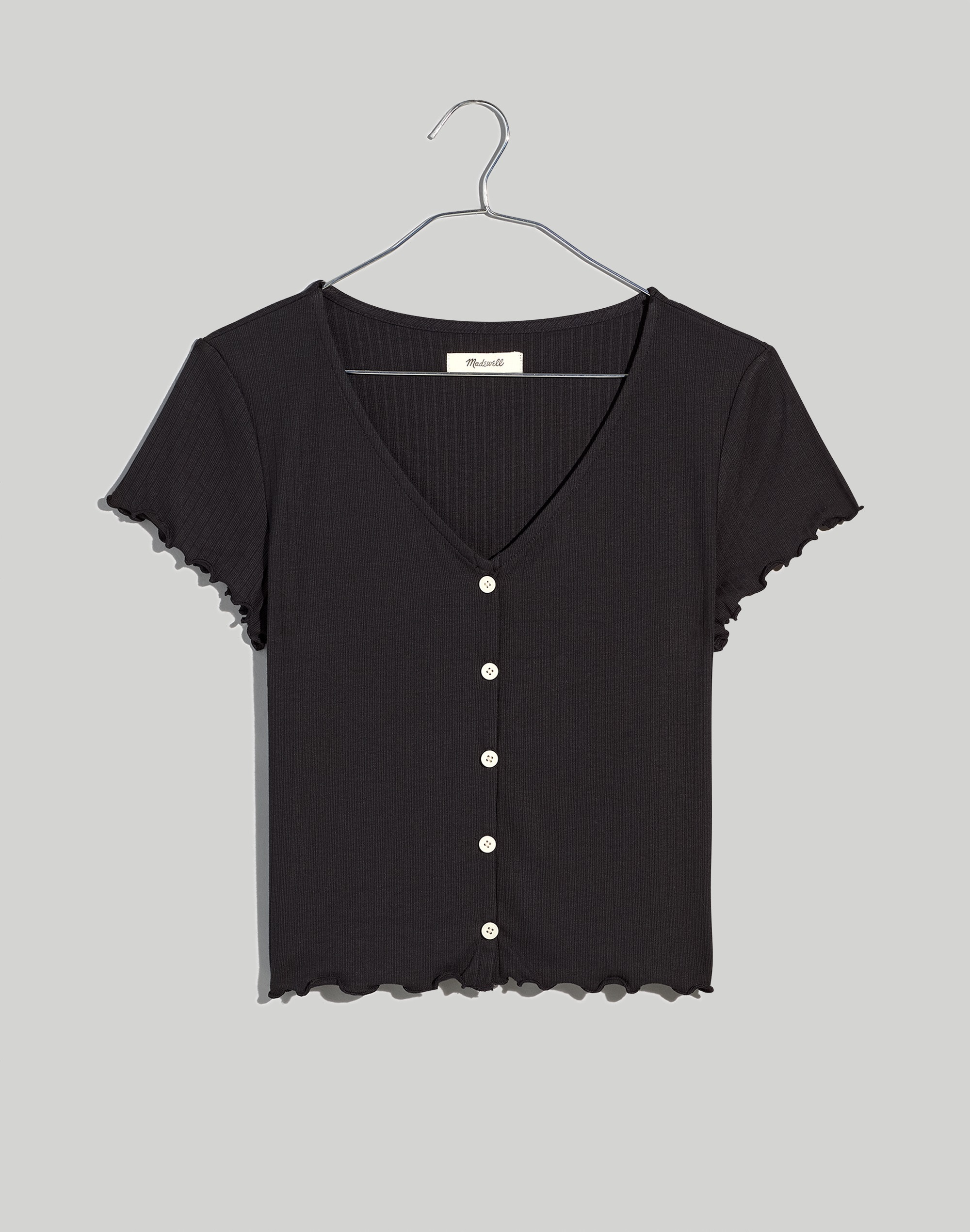 Ribbed Button-Front V-Neck Tee
