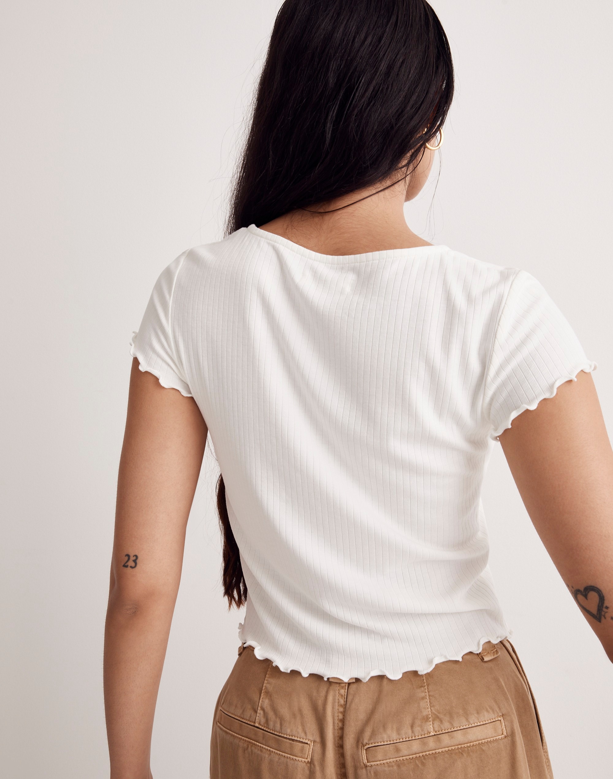 Ribbed Button-Front V-Neck Tee