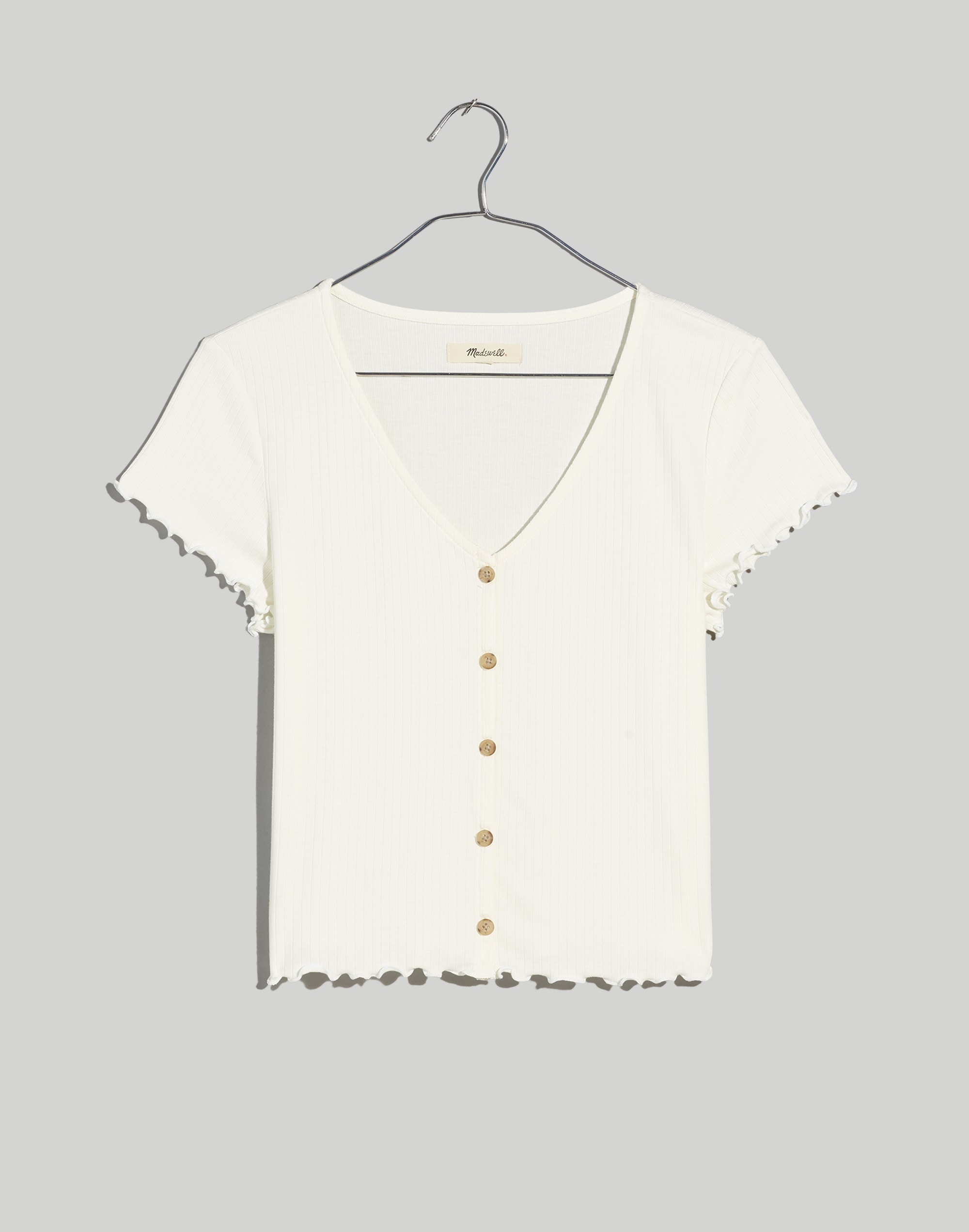 Ribbed Button-Front V-Neck Tee