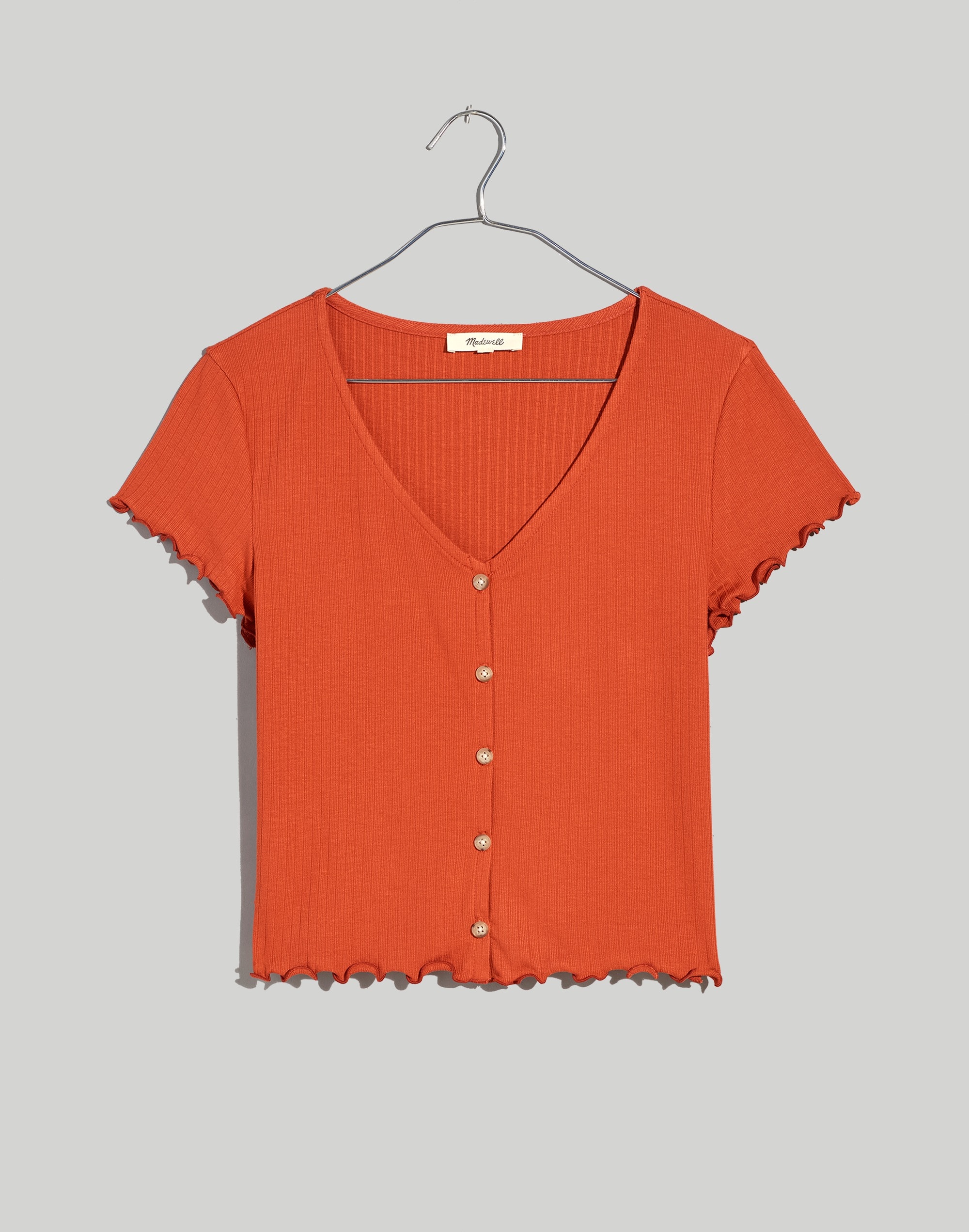 Ribbed Button-Front V-Neck Tee