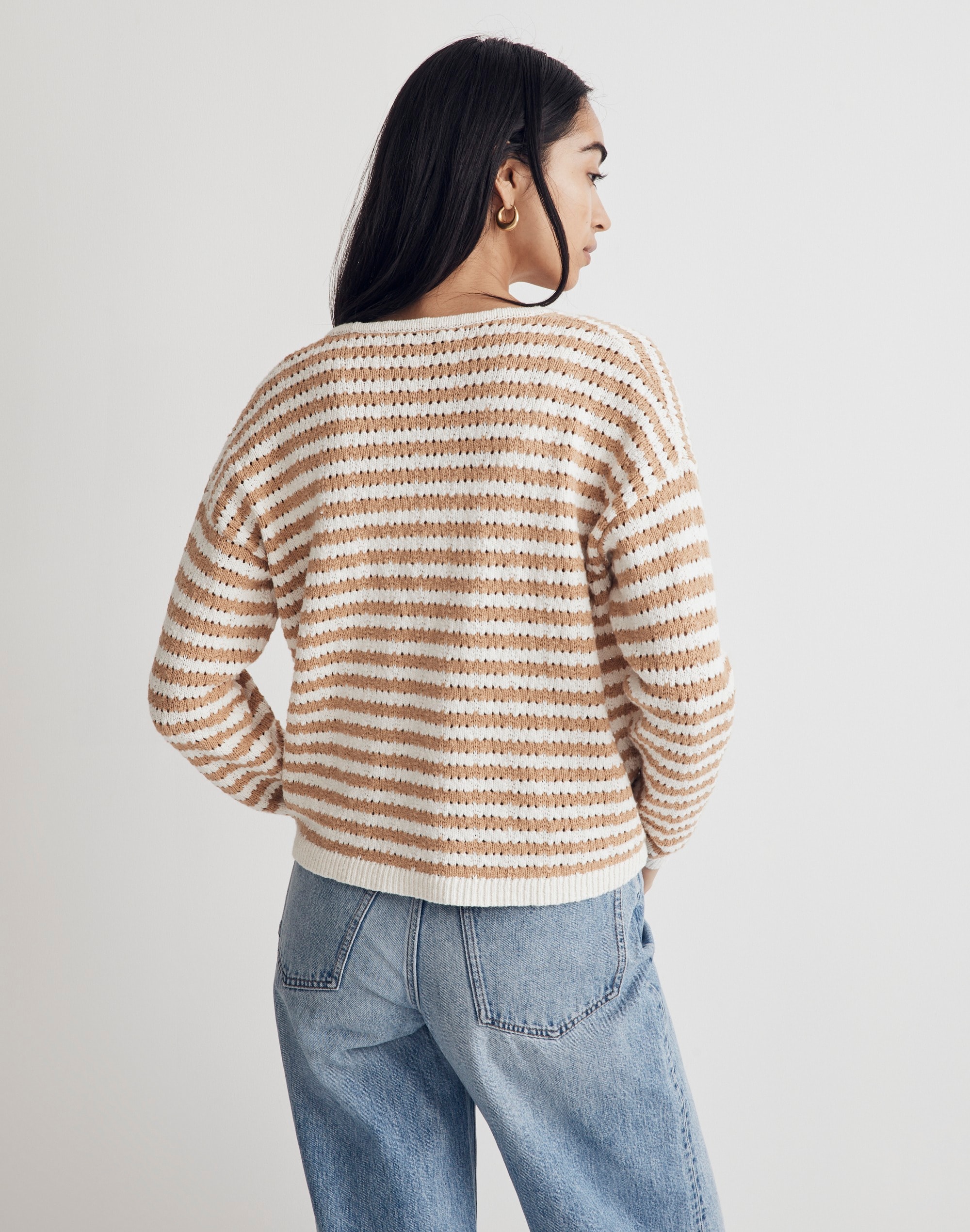 Open-Stitch Cardigan Sweater in Stripe Alternate Image 3