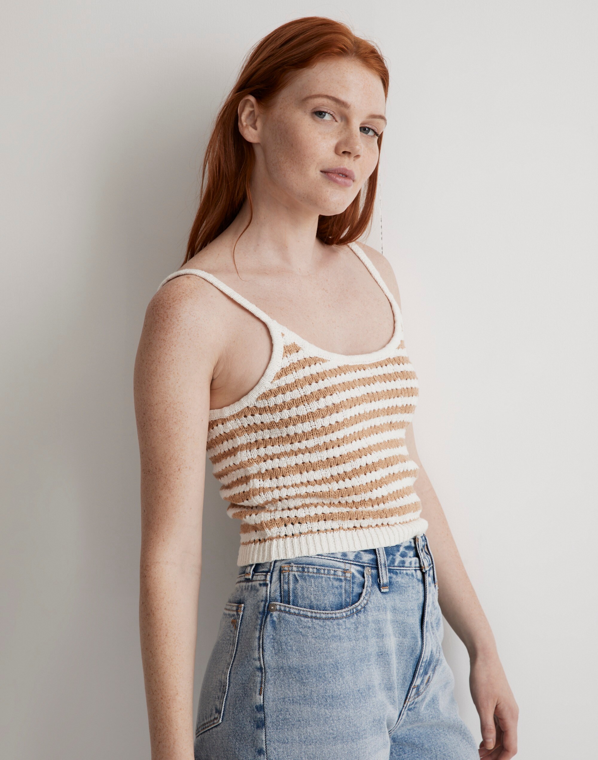 Striped Open-Stitch Sweater Tank Alternate Image 1