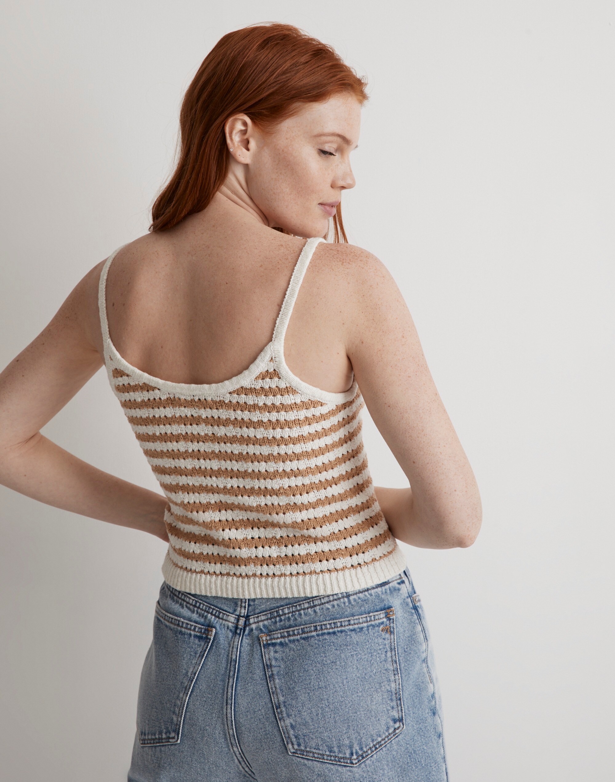 Striped Open-Stitch Sweater Tank Alternate Image 3