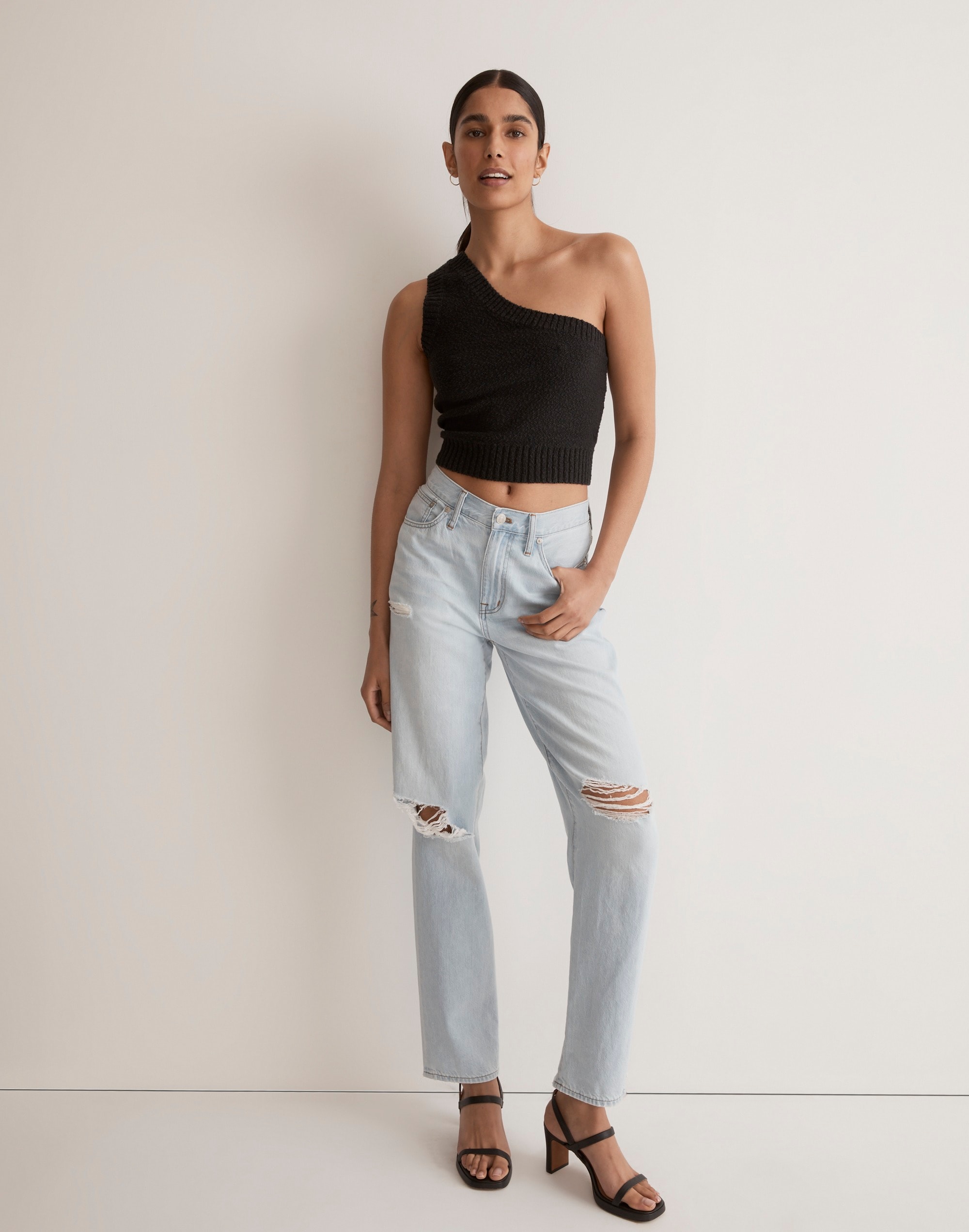 Textural-Knit One-Shoulder Sweater Tank