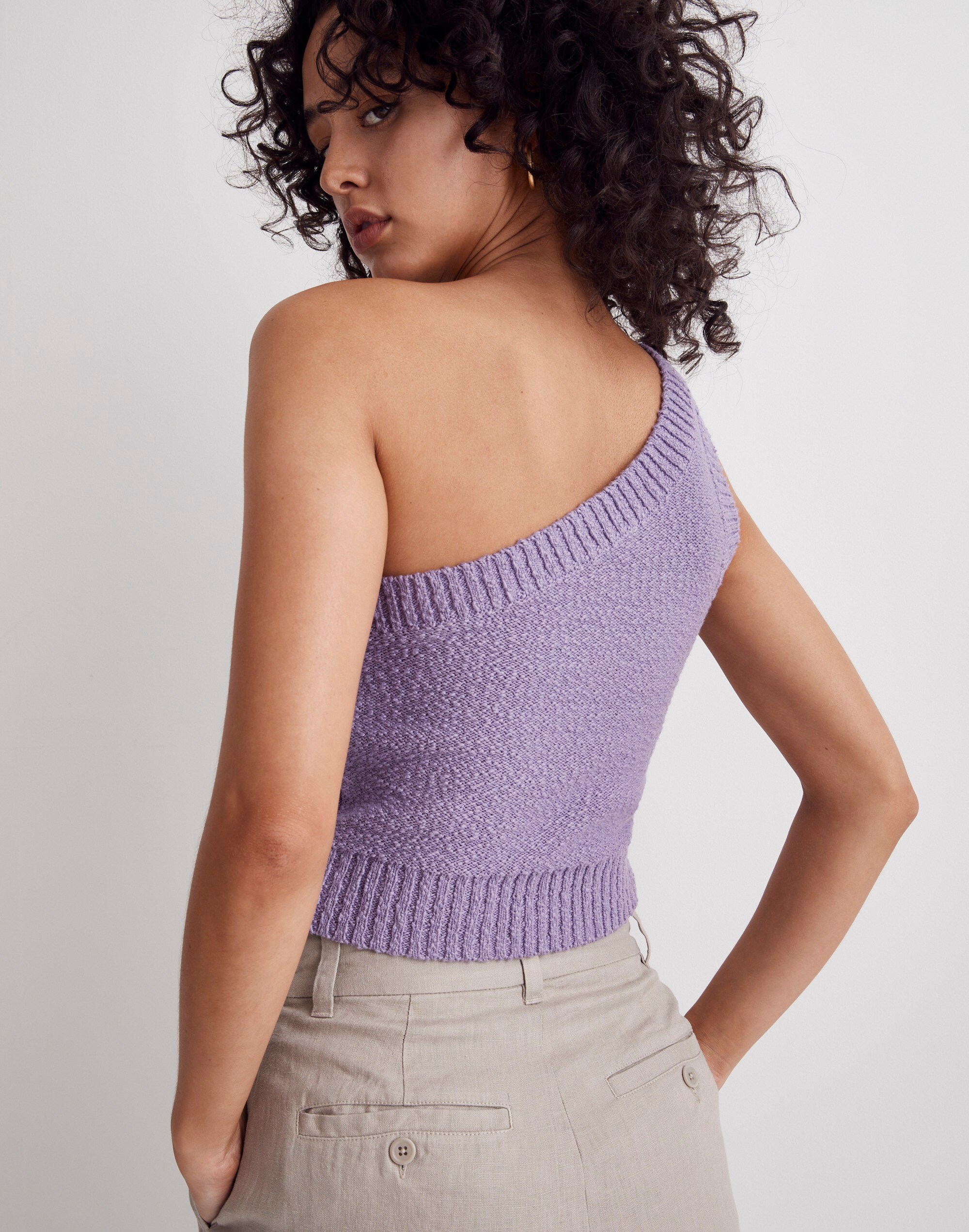 Textural-Knit One-Shoulder Sweater Tank